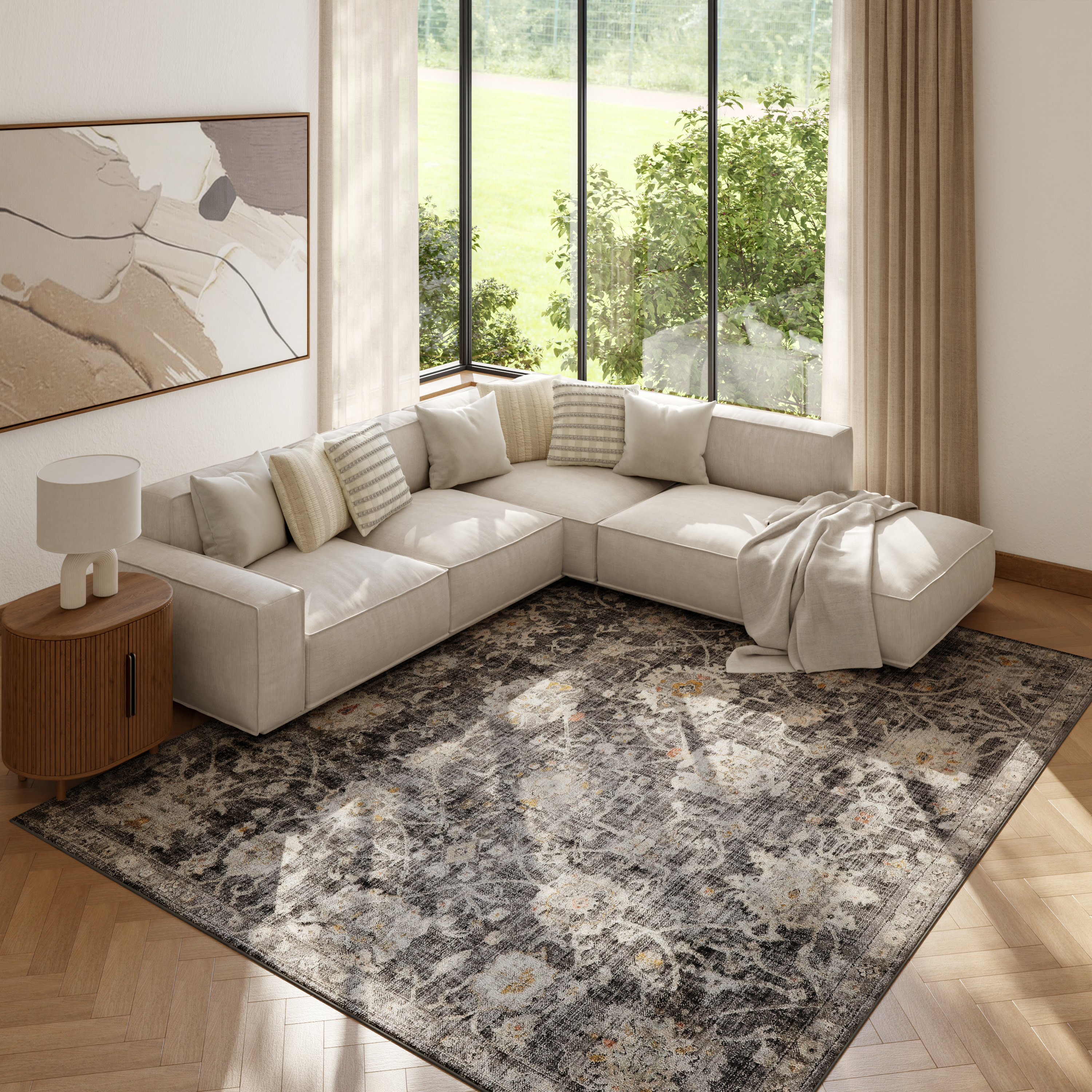 Nourison Oushak Home 7' x 10' Charcoal Vintage Indoor Rug