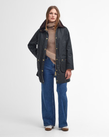 Long Beadnell Waxed Jacket Sage-Ancient