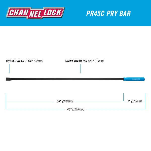 PR45C 1-1/4 x 38-inch Professional Pry Bar, 45-inch Overall Length