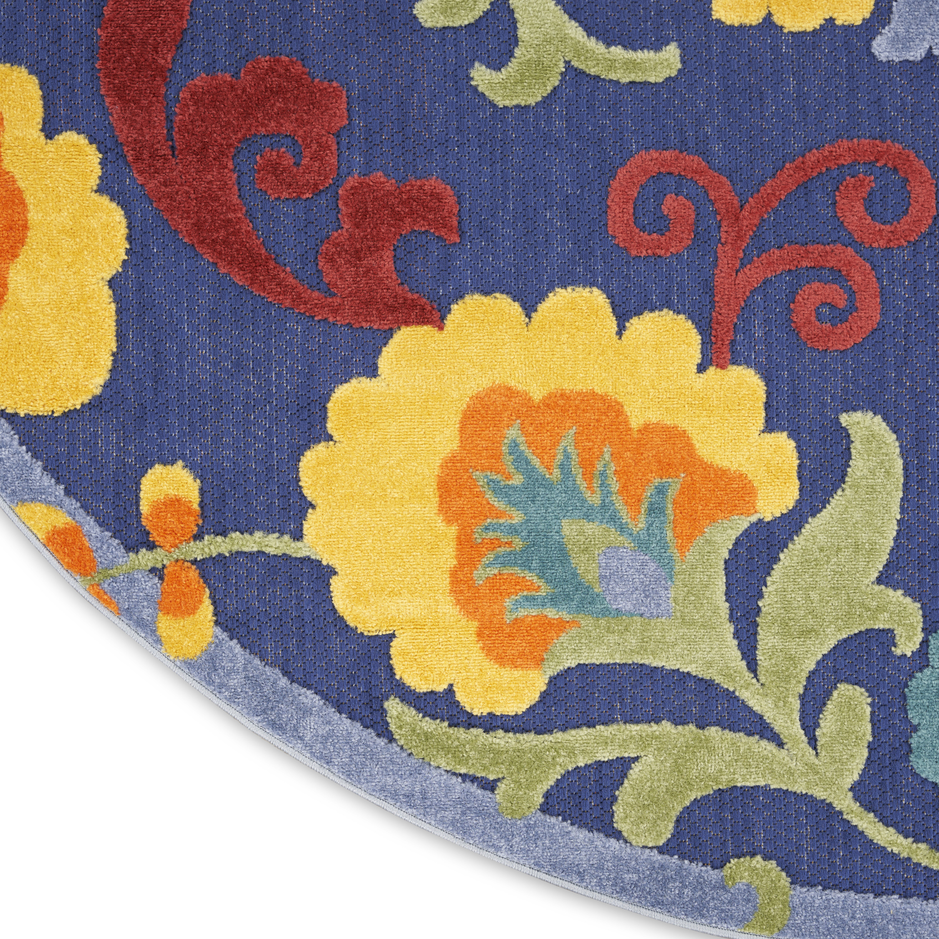 Nourison Aloha 7'10" x Round Navy Multicolor Outdoor Rug