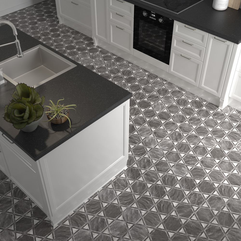 Classico Bardiglio Hex Dimension Dark 7 in. x 8 in. Porcelain Floor and Wall Tile