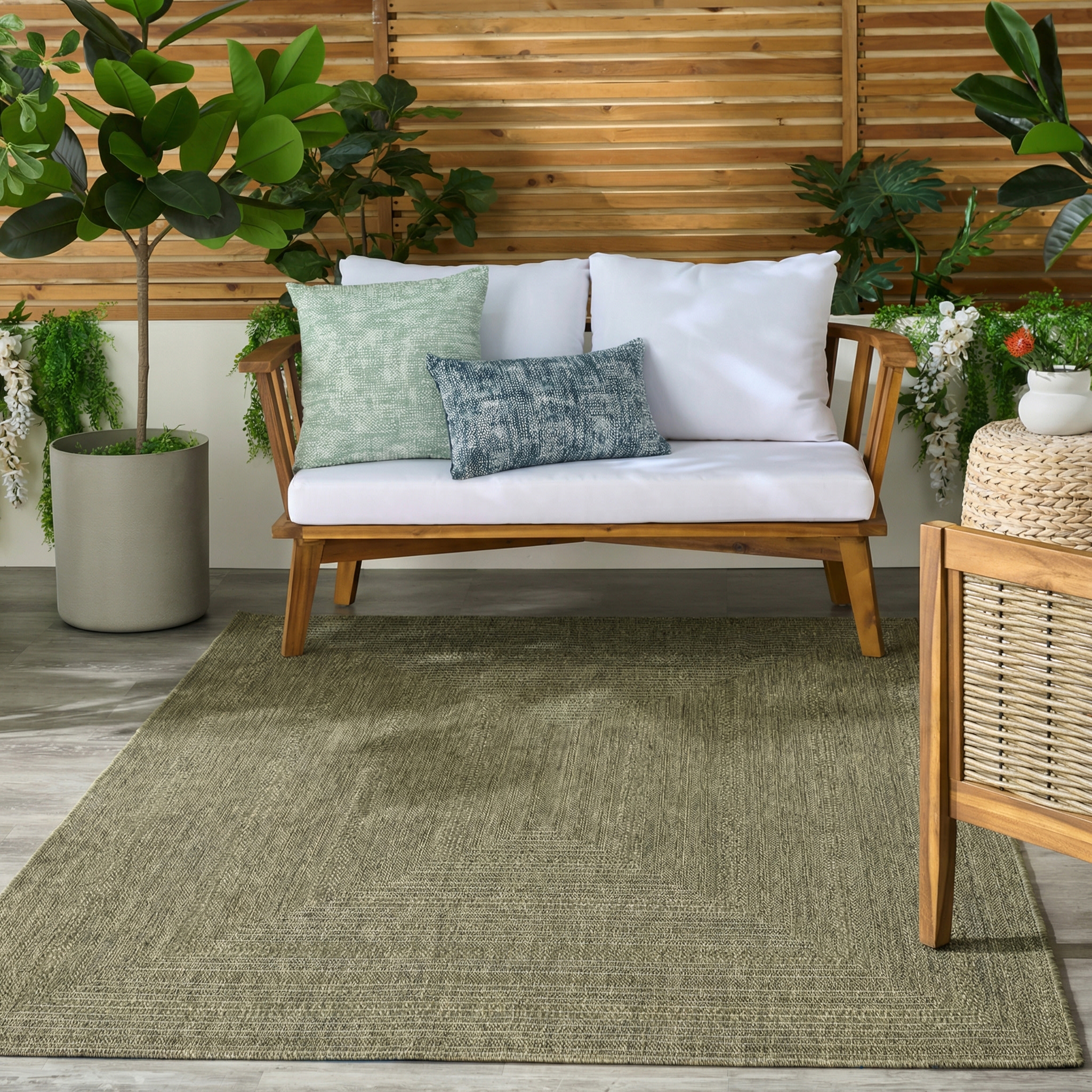 Nourison Tulum 5'3" x 7' Olive Outdoor Rug