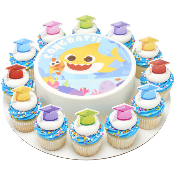 Bright Grad Hats Cupcake Rings