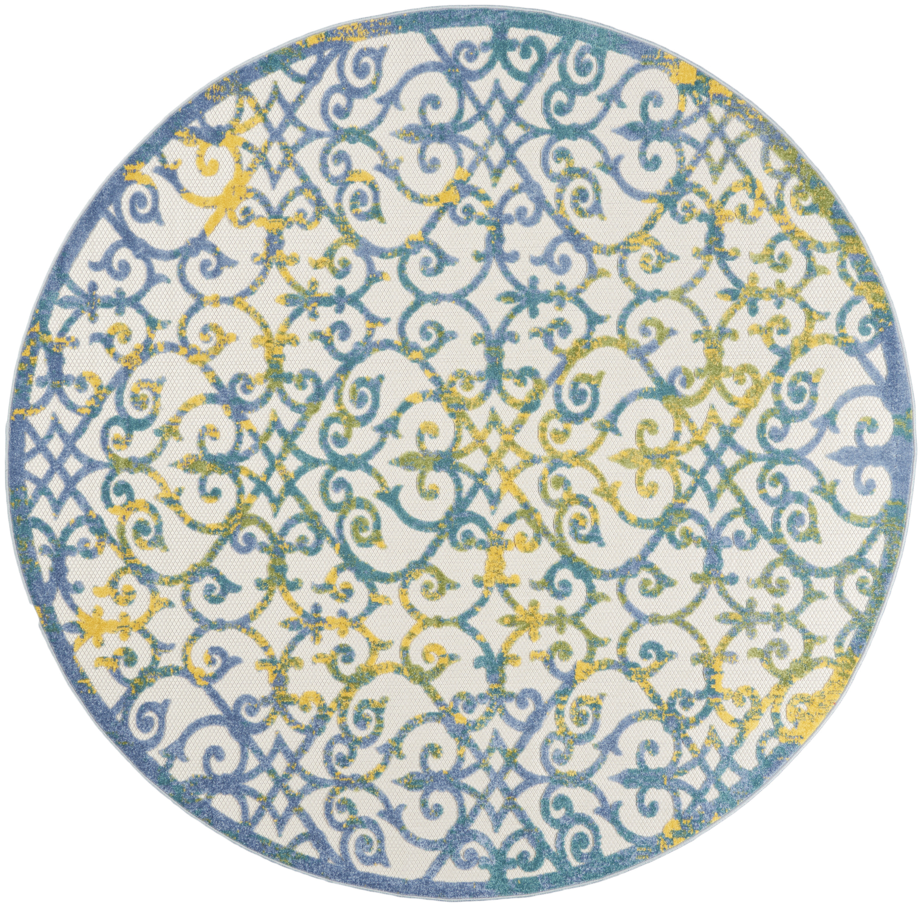 Nourison Aloha 7'10" x Round Ivory Blue Contemporary Rug