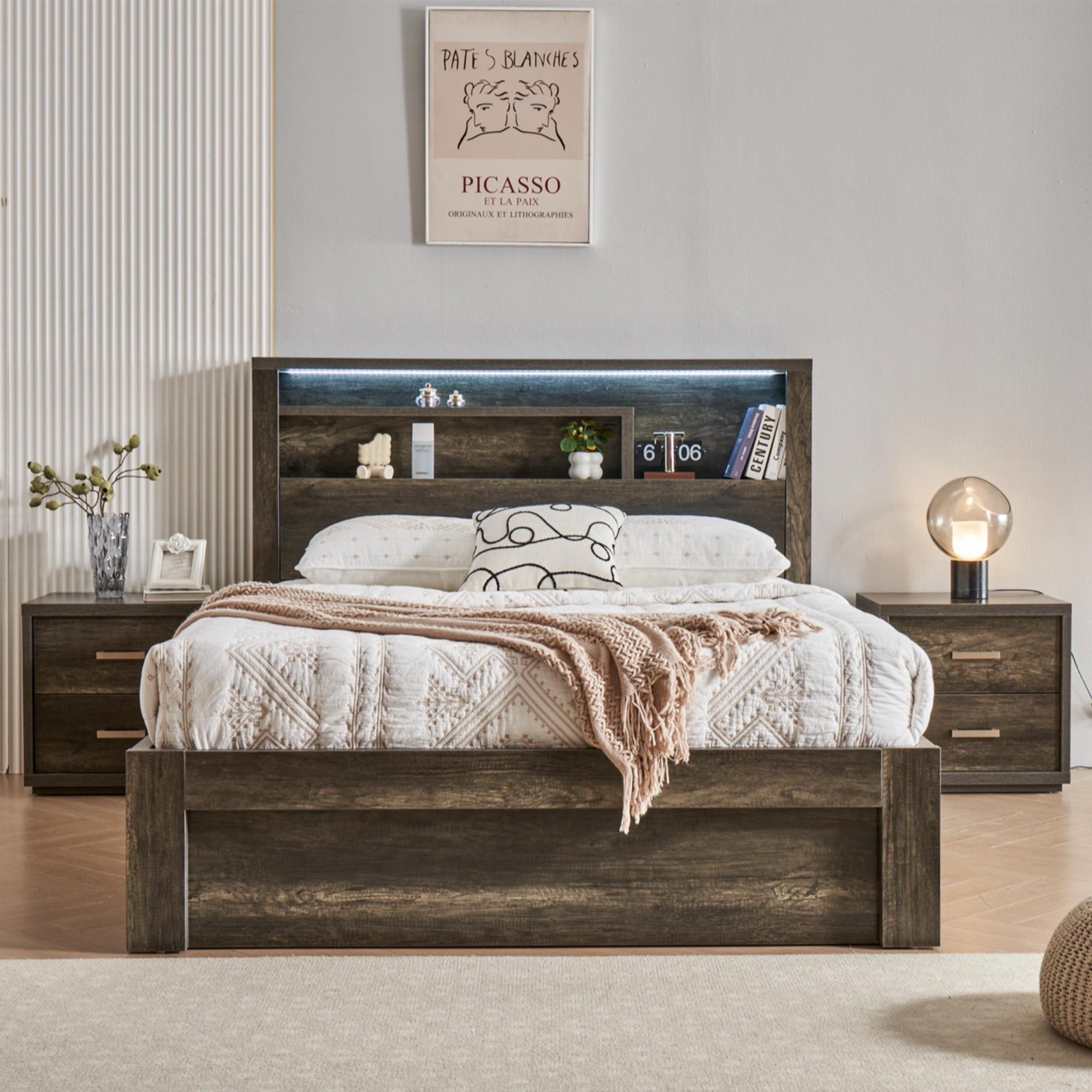 Lifestyle image of the  Bellevue Bed Frame, Front Slat Gas Lift Base, Charcoal from Forty Winks