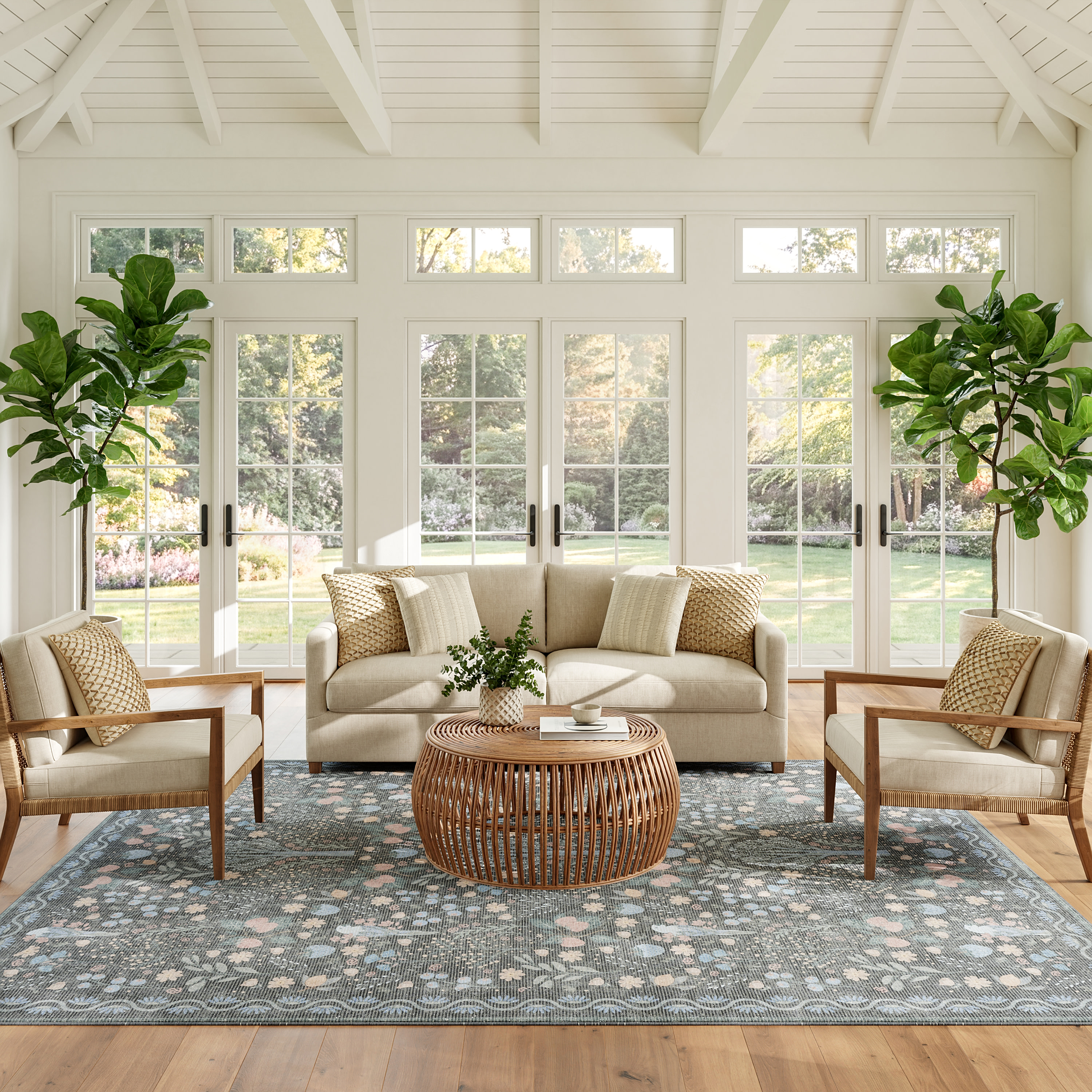 Nourison Botanical Washables 7'6" x 9'10" Charcoal Multicolor Modern Indoor Rug