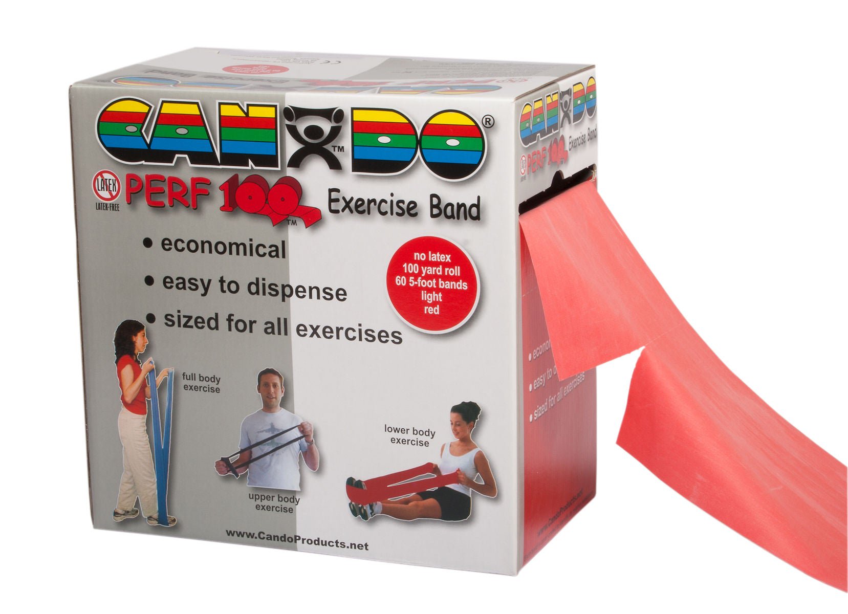 CanDo® Perf 100™ Exercise Resistance Band, Red, 5" x 100 Yard, Light Resistance