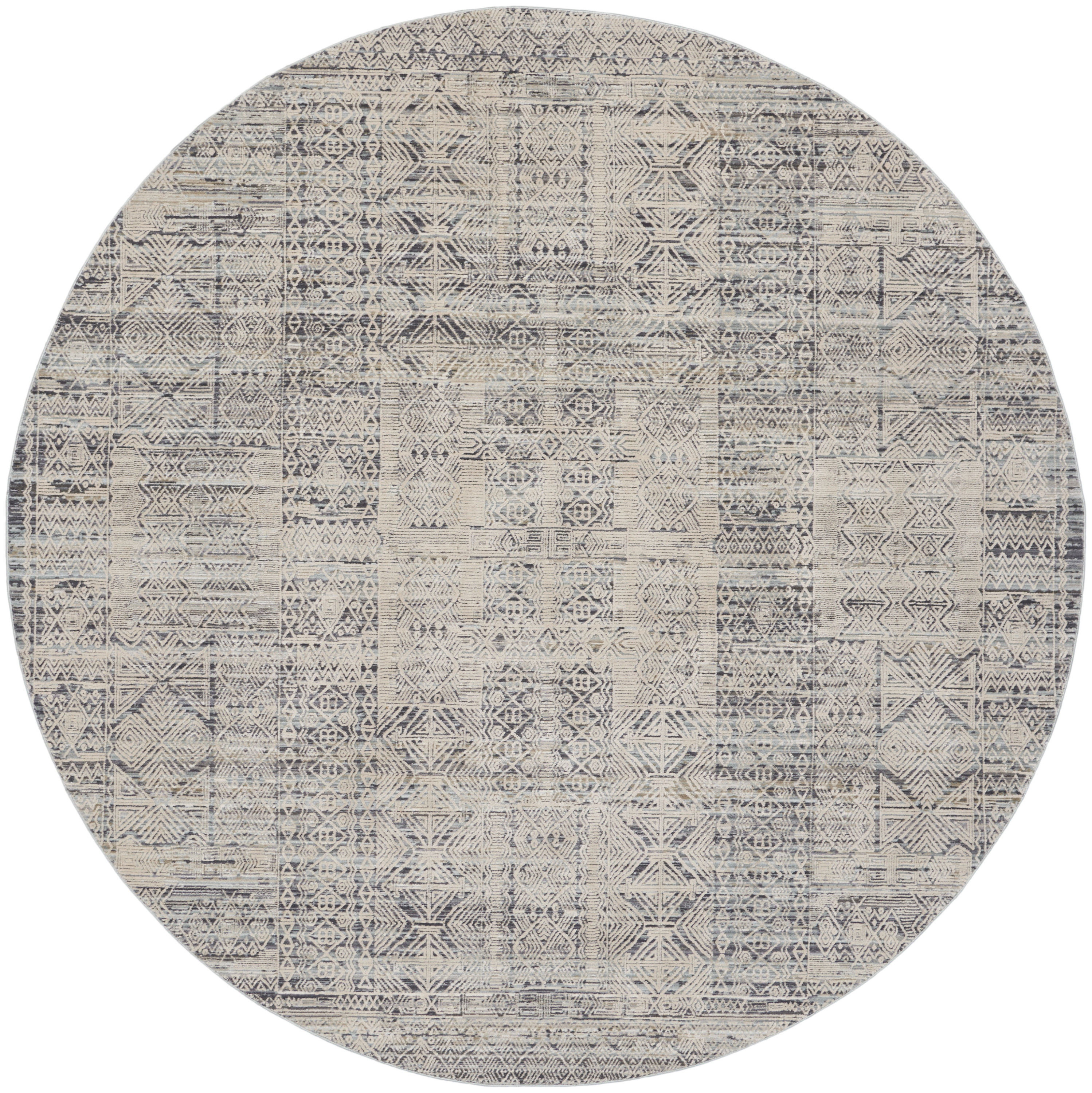 Nourison Lynx 7’10” x Round Ivory Blue Vintage Indoor Rug