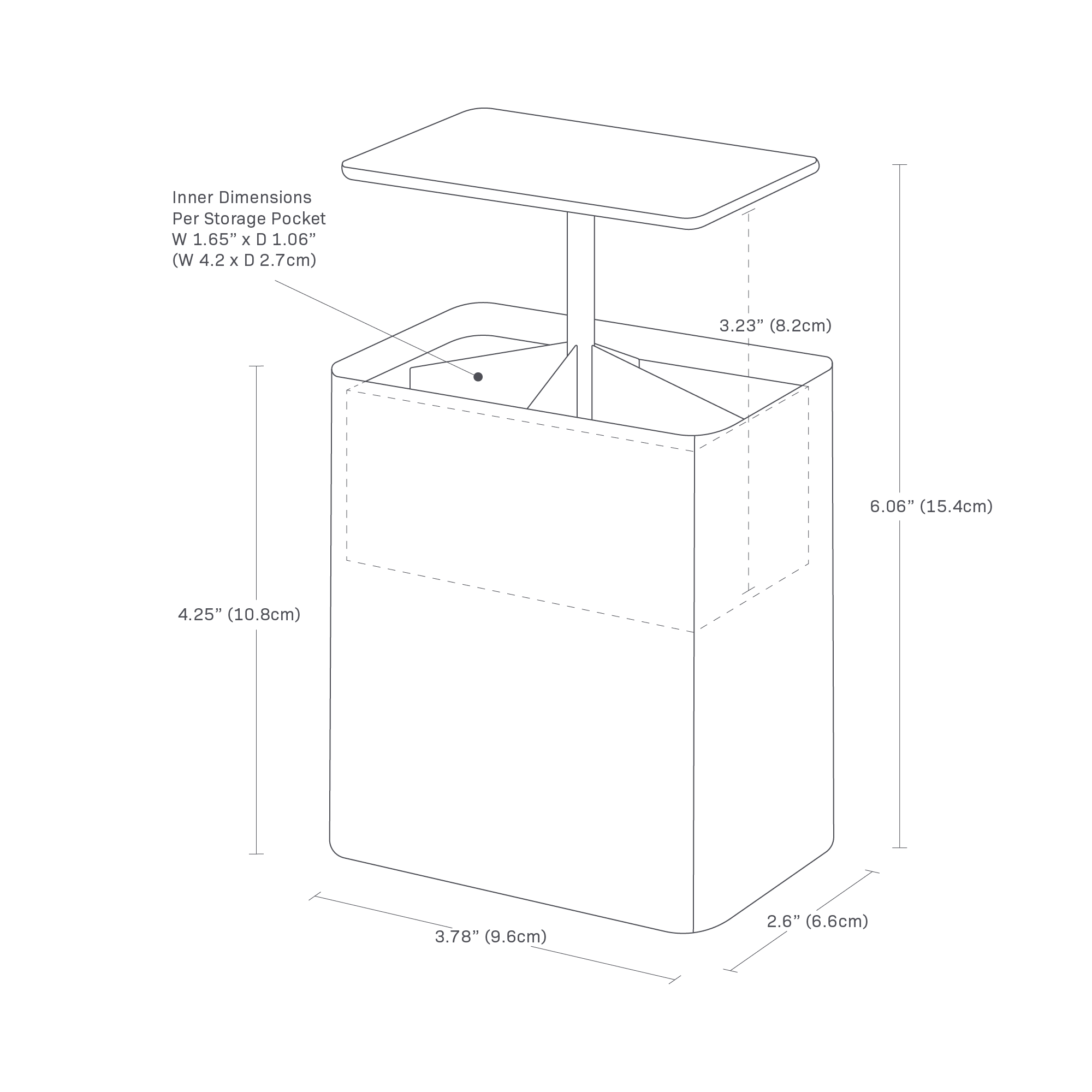 Detailed dimensions image of the cotton swab case featuring the dimensions L 2.6 x W 3.78 x H 4.25 inches