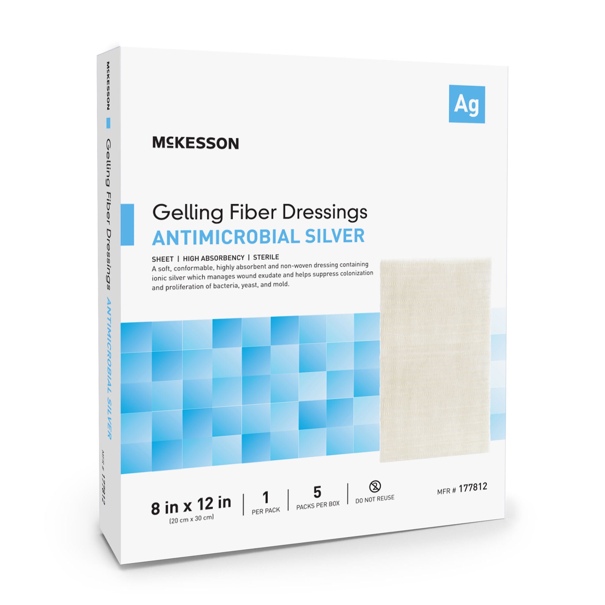 McKesson Silver Gelling Fiber Dressing, 8 x 12 Inch