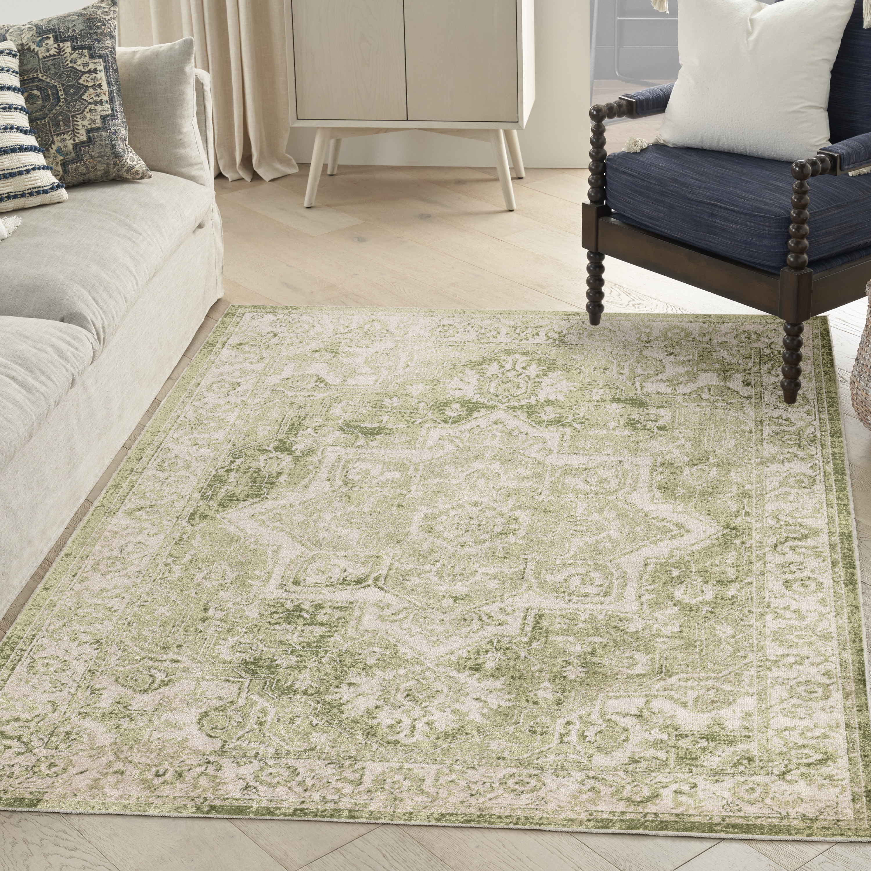 Nourison Astra Machine Washable 4' x 6' Ivory Green Vintage Indoor Rug