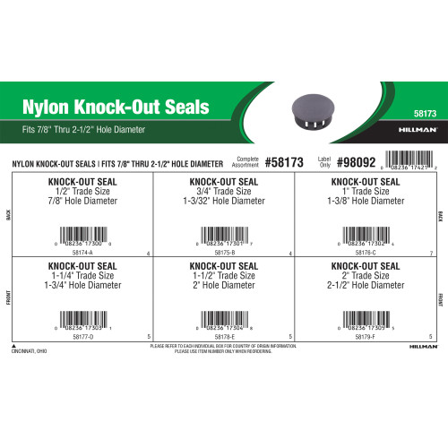 Nylon Knock-Out Seals Assortment (Fits 7/8
