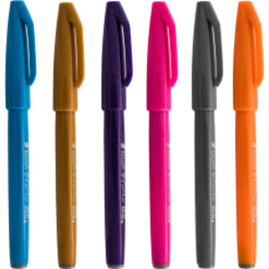 Sign Pen Brush Tip, Assorted Colors, 6-Pack, Fashion Colors