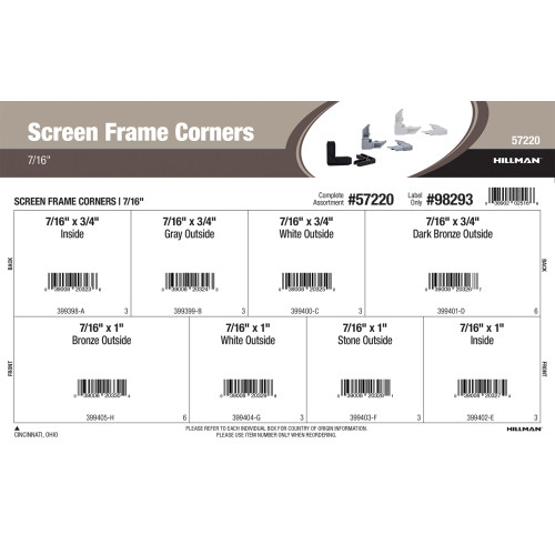 Screen Frame Corners Assortment (7/16