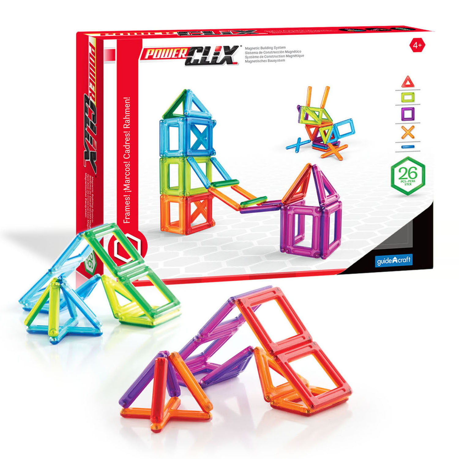Guidecraft PowerClix Frames, Magnetic Building Set, 26 Pieces image number null