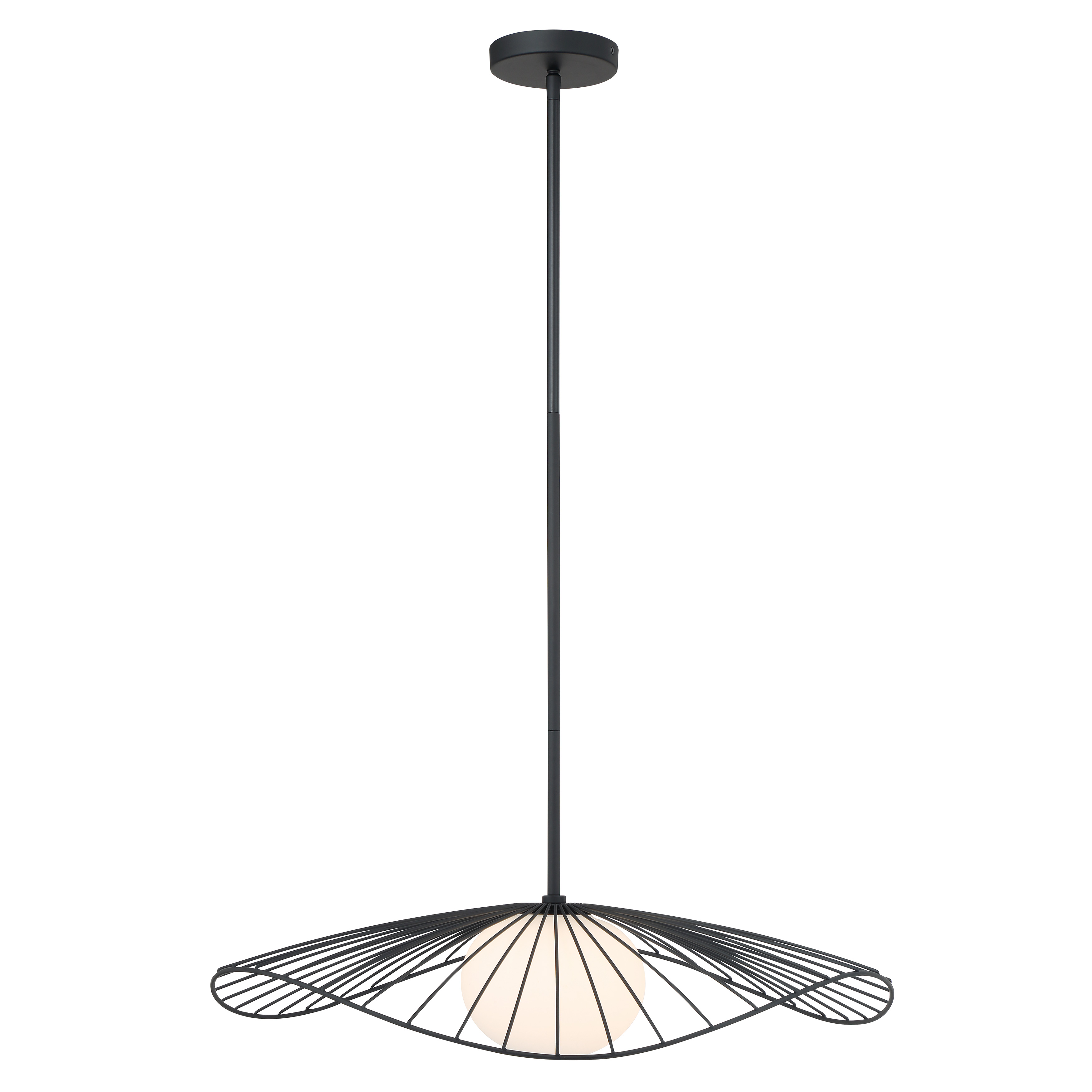 The Langley 24" pendant combines clean modern lines with a sophisticated dark matte black finish and etched opal glass shade. Its generous 24-inch width makes it perfect for kitchen islands and dining tables, providing soft, diffused illumination. - alternate view
