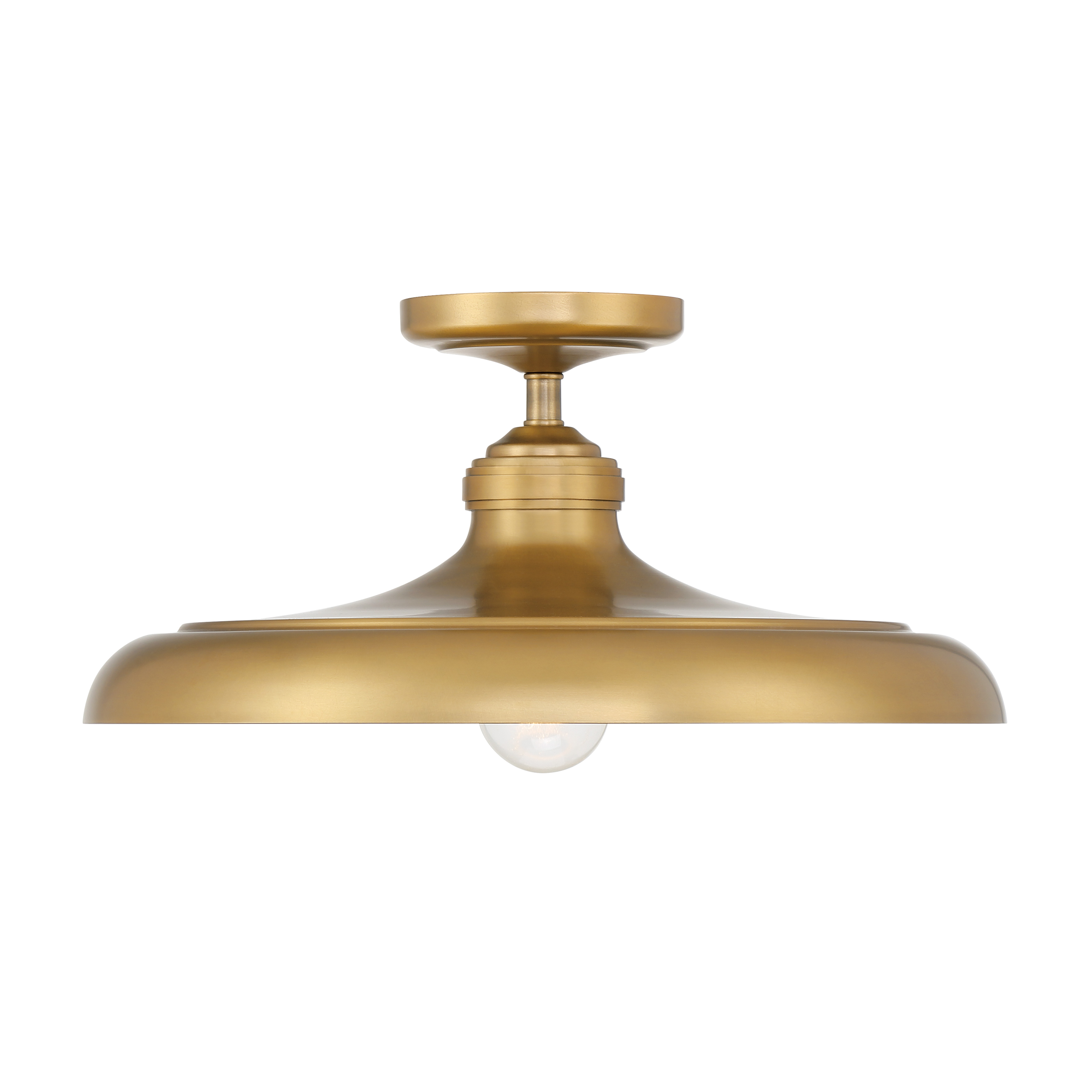 The Crowne semi-flush mount delivers transitional elegance in a compact 16" profile. Its Legacy Brass finish and steel construction provide durability with timeless appeal, perfect for low-ceiling applications. - alternate view
