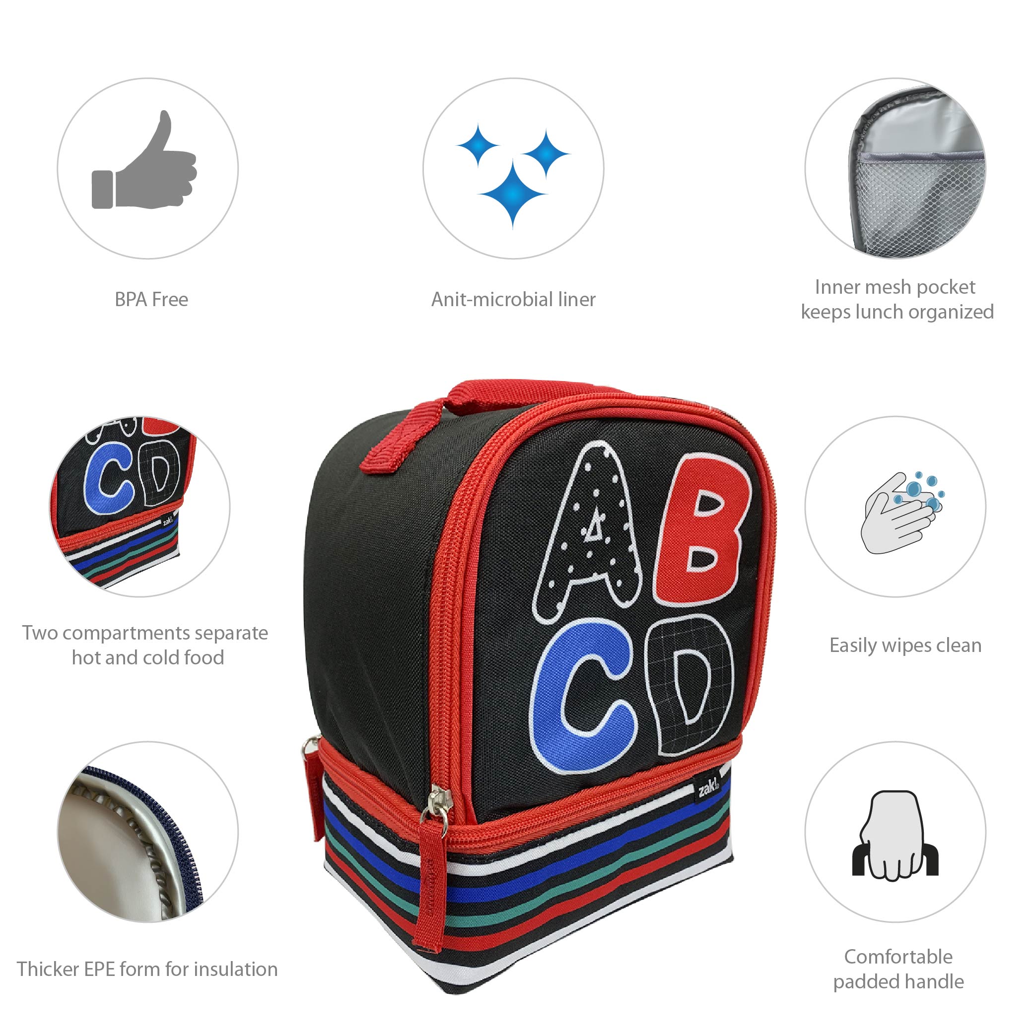 Grid Lock 2-compartment Reusable Insulated Lunch Bag, ABC slideshow image 5 Grid Lock 2-compartment Reusable Insulated Lunch Bag, ABC slideshow image 5