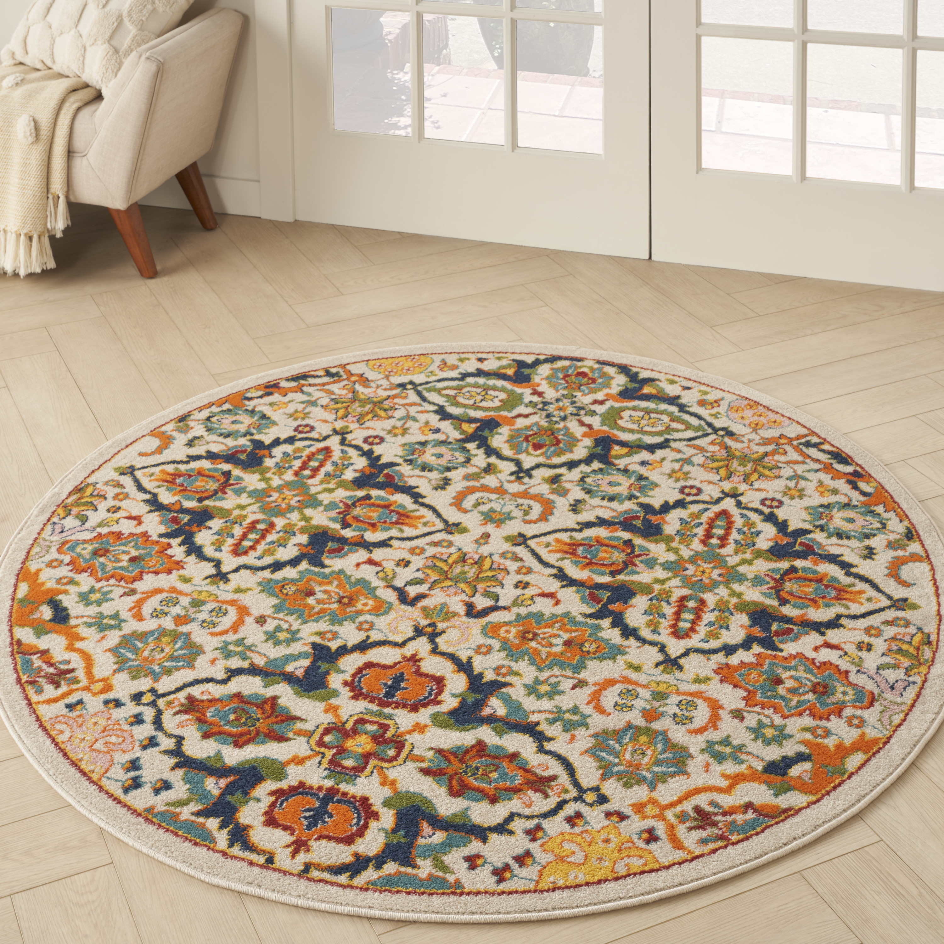 Nourison Allur 5'3" x Round Ivory Multicolor Bohemian Indoor Rug