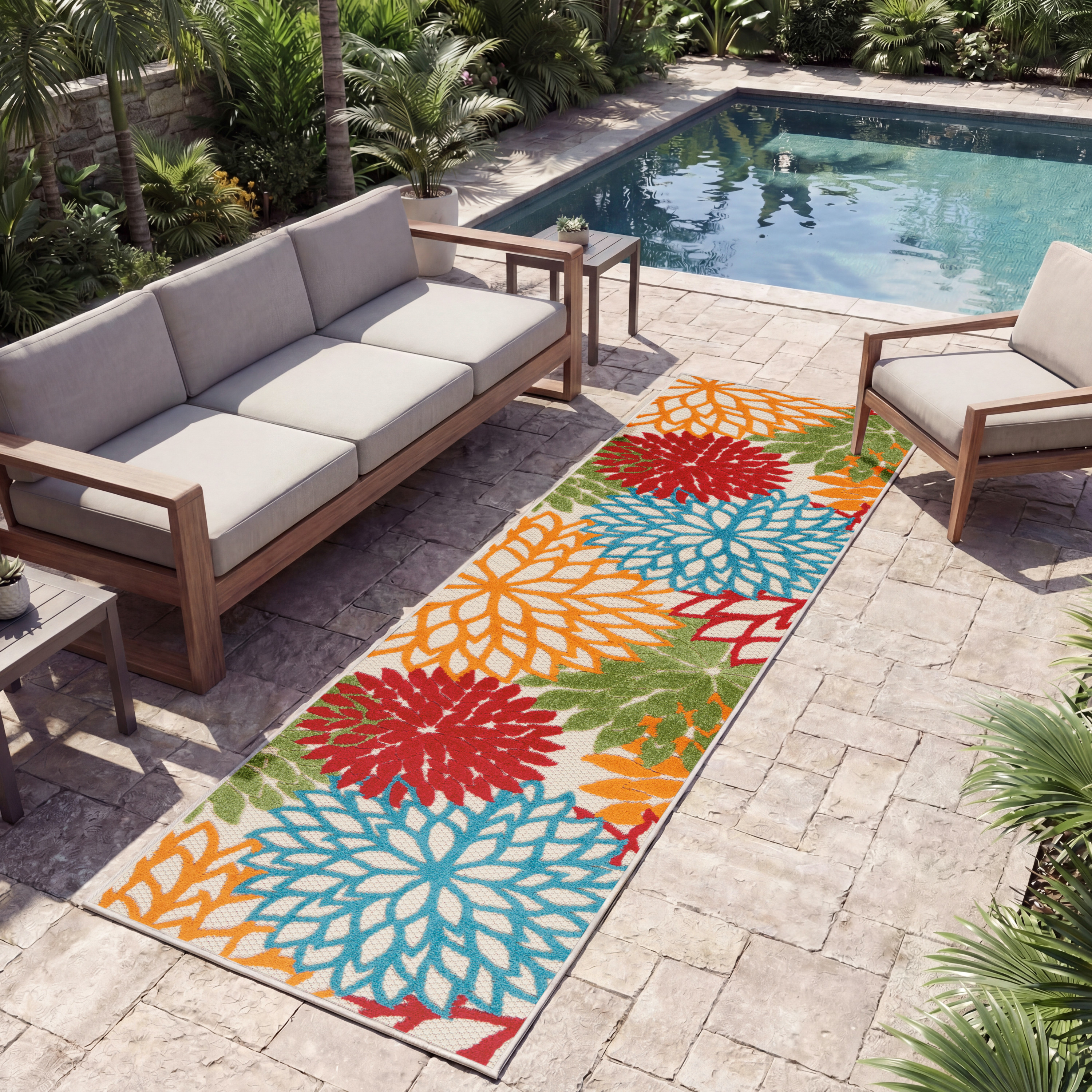 Nourison Aloha 2'3" x 12' Green Tropical Rug