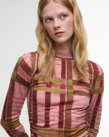Barbour FARM Rio Thalita Long-Sleeved Knitted Top Pink Tartan
