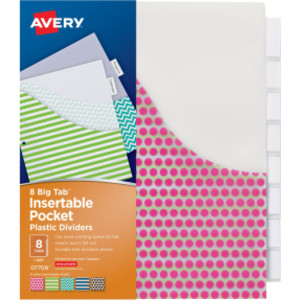 Big Tab&trade; Pocket Insertable Plastic Dividers, 8-Tab Set