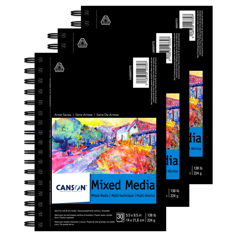 Artist Series Mixed Media Pad, Side Wire Binding, 30 Sheet, 5.5x8.5 inch, Pack of 3