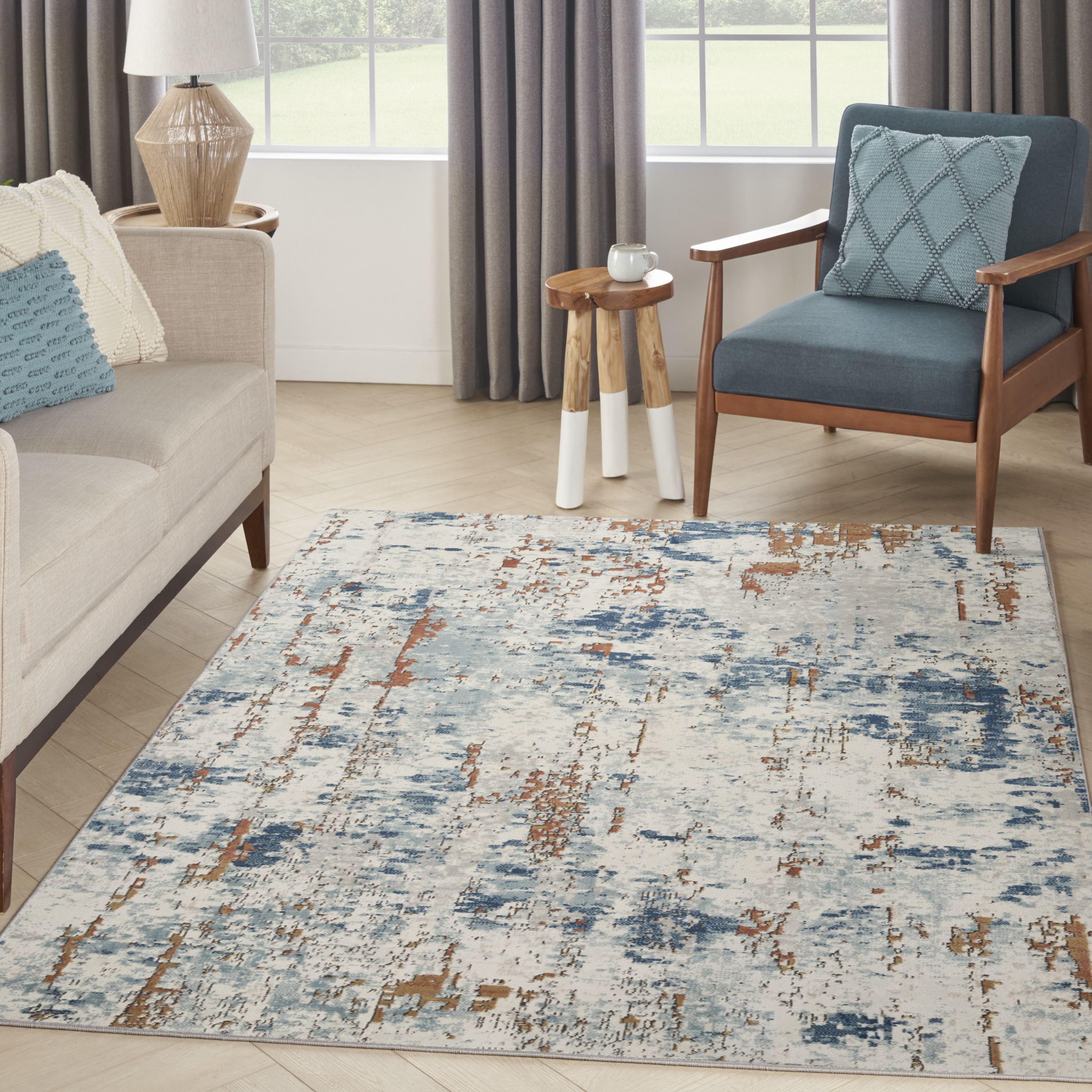 Nourison Quarry 3'9" x 5'9" Beige Blue Rust Modern Indoor Rug