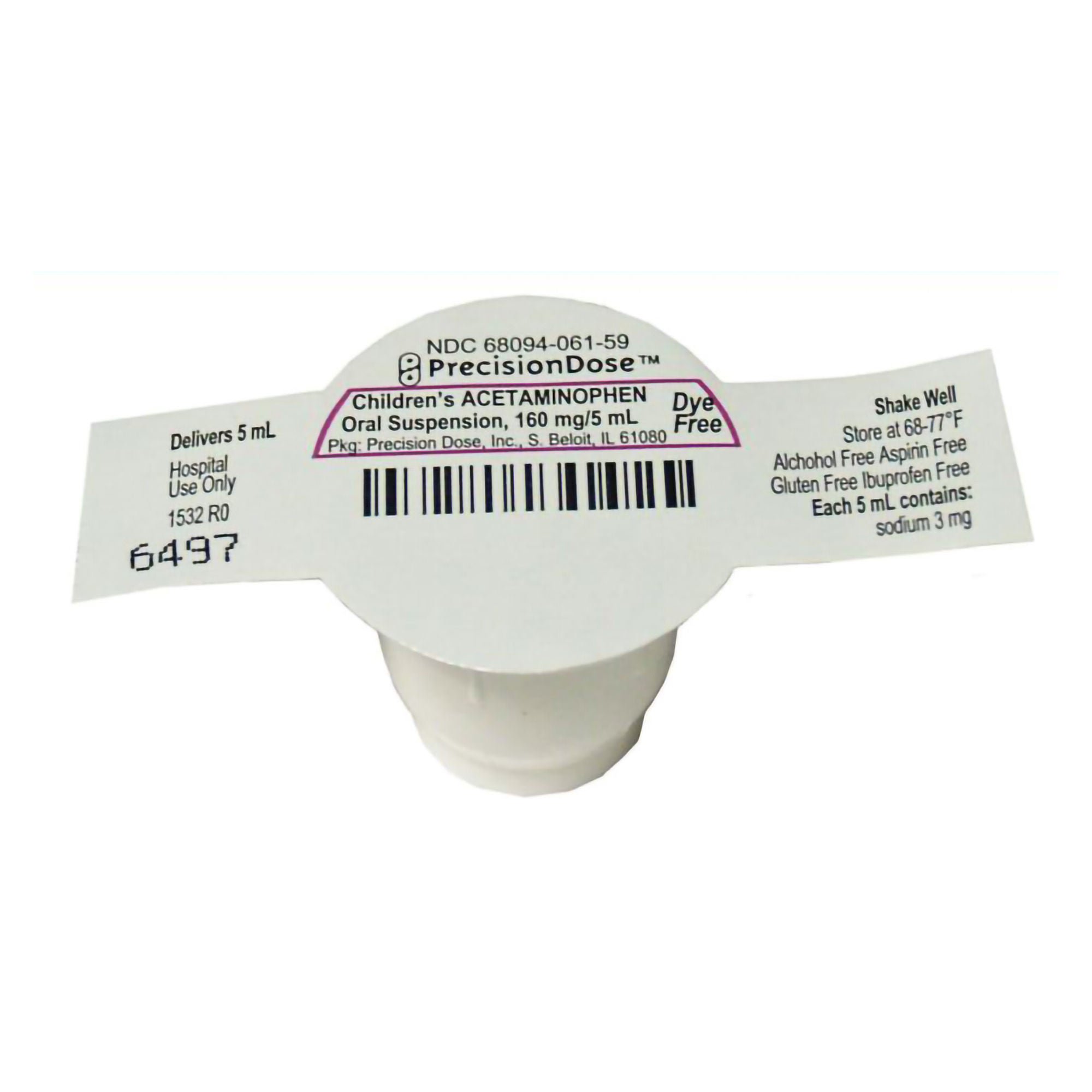 Precision Dose Inc ACETAMINOPHEN, ORAL SUSPN DYE FREE CHLD 160MG/5ML UD (30/CS)