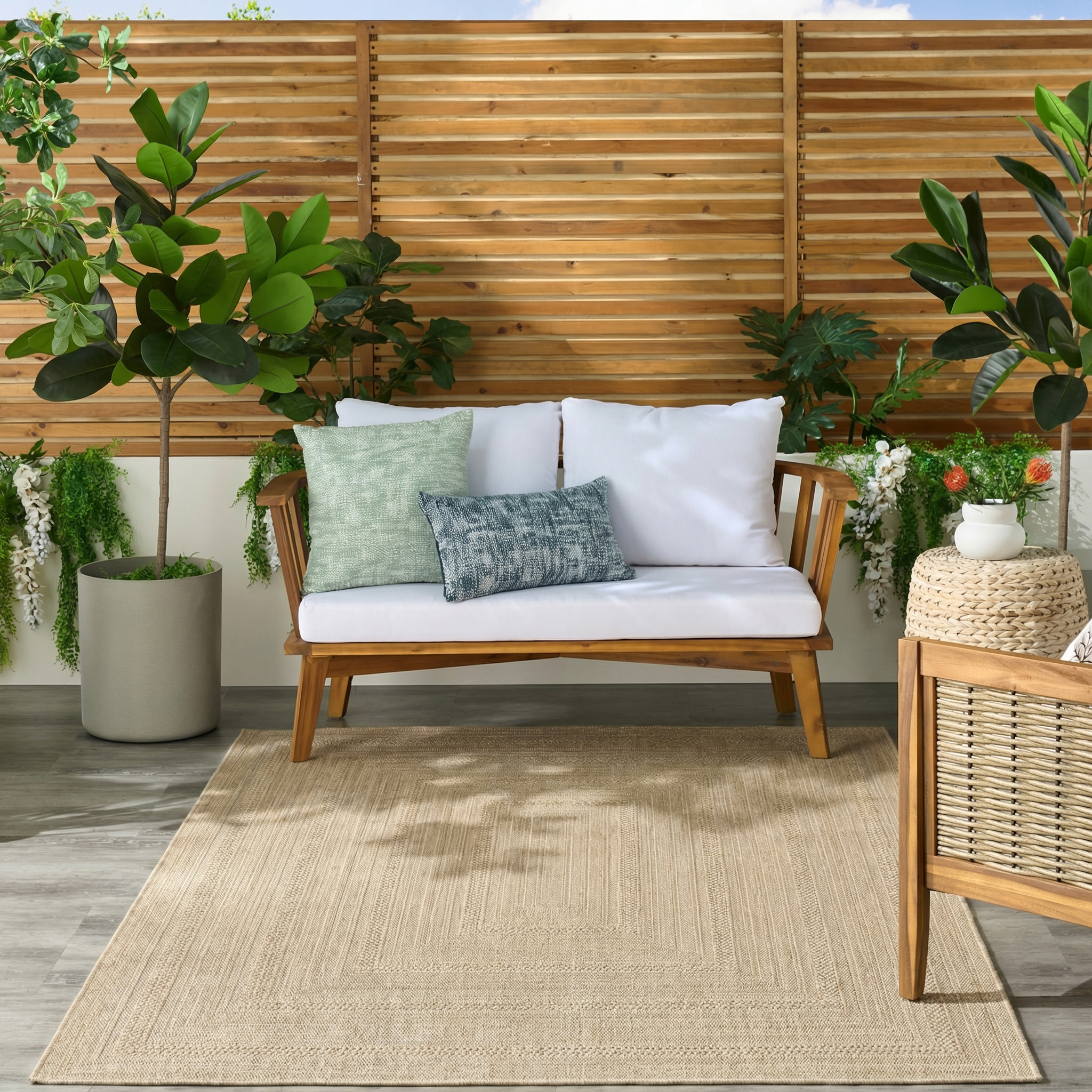 Nourison Tulum 6' x 9' Taupe Ivory Outdoor Rug