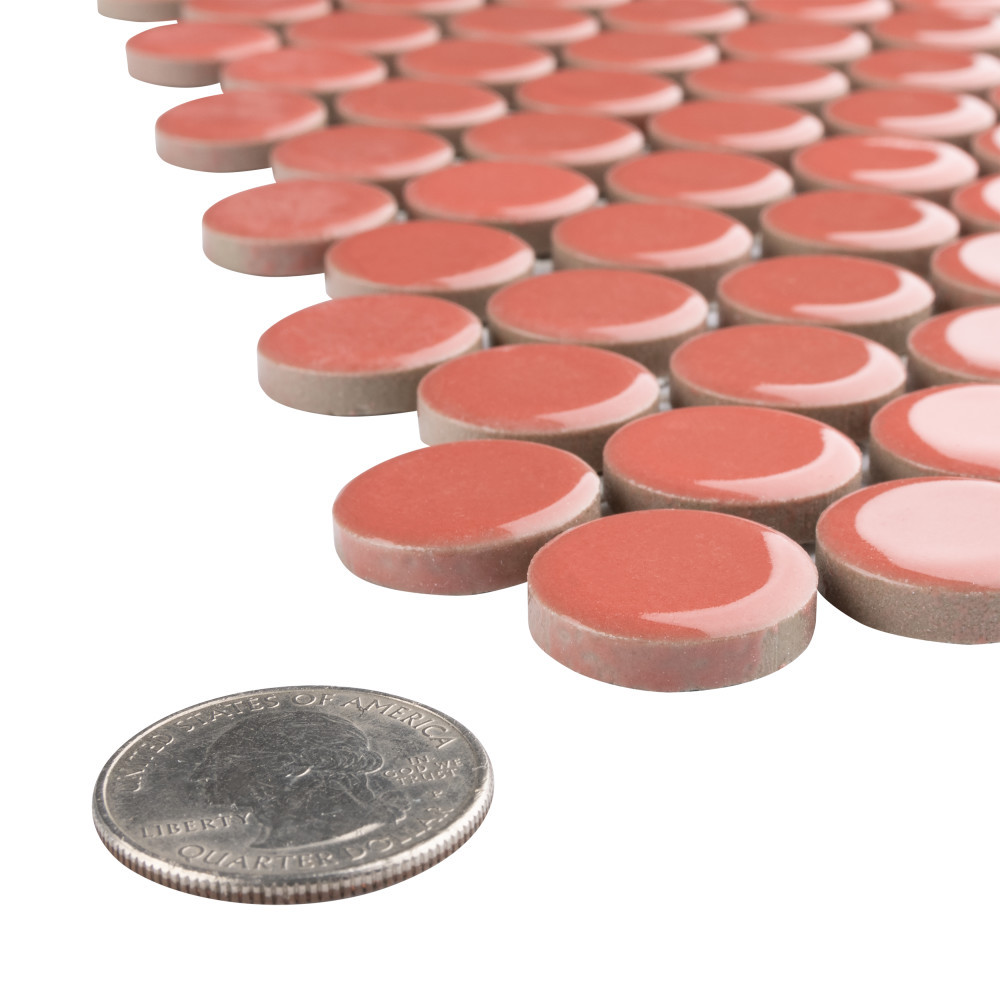 Hudson Penny Round Vermilio 11-7/8 in. x 12-5/8 in. Porcelain Mosaic Tile