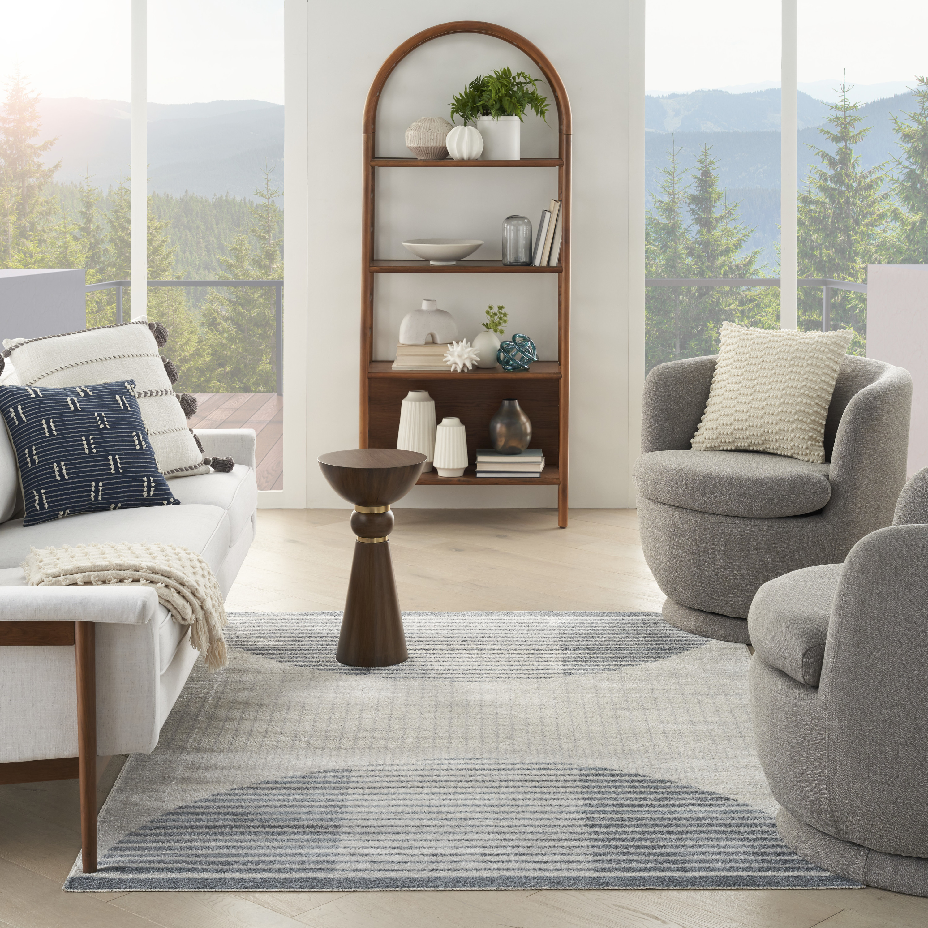 Nourison Astra Machine Washable 6'7" x 9' Ivory Blue Mid-Century Modern Indoor Rug