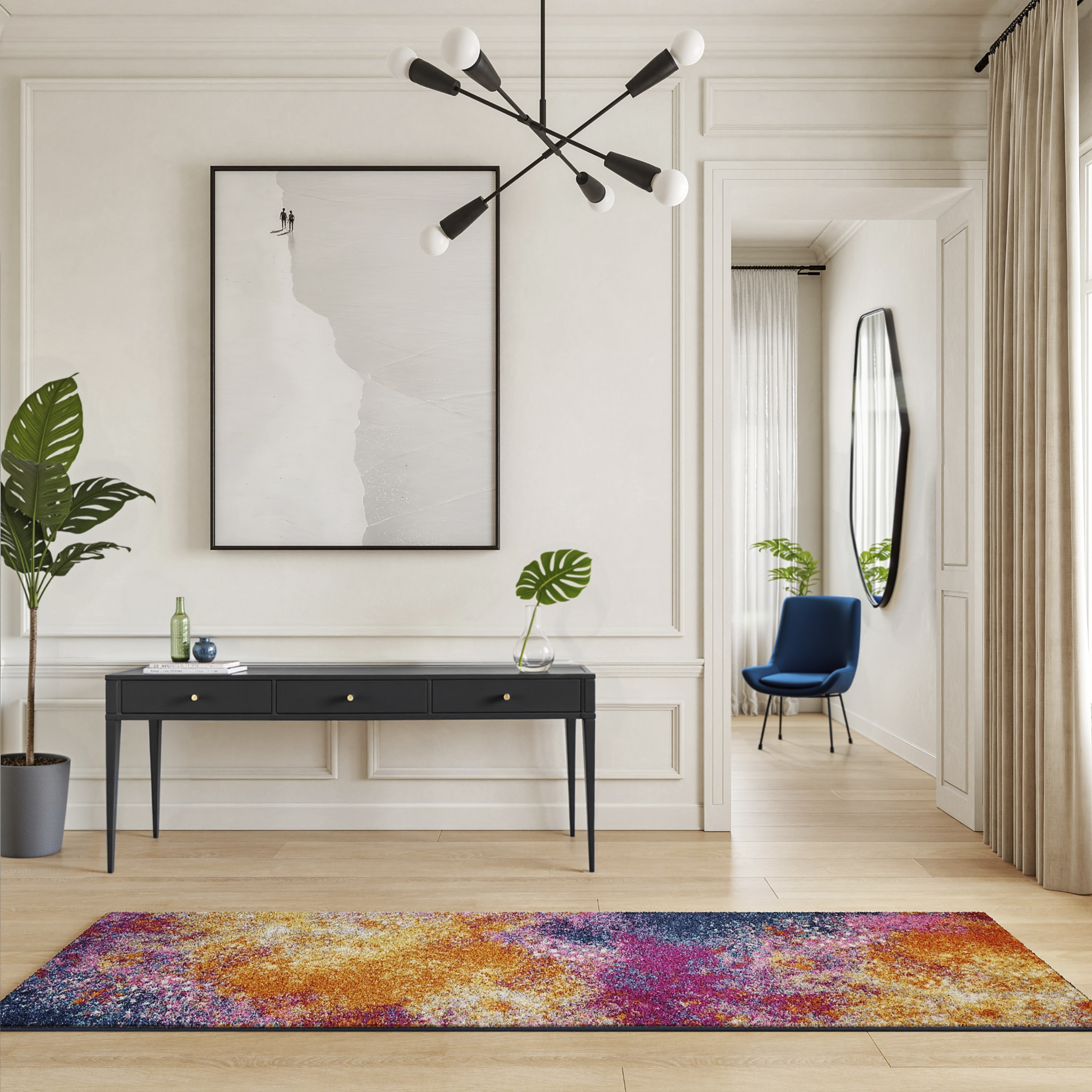 Nourison Passion 1'10" x 6' Sunburst Modern Indoor Rug