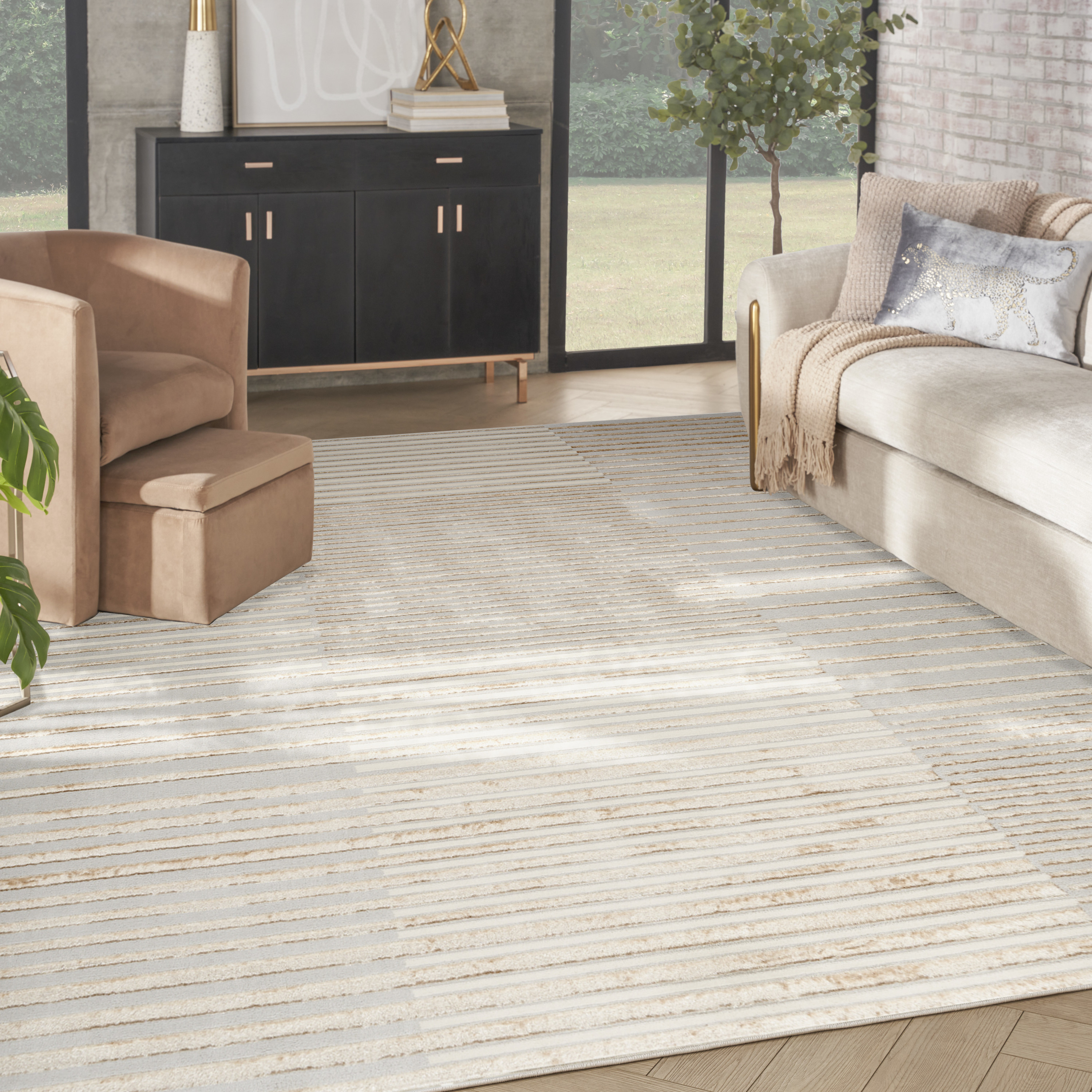 Nourison Splash 9' x 12' Beige Silver Modern Indoor Rug