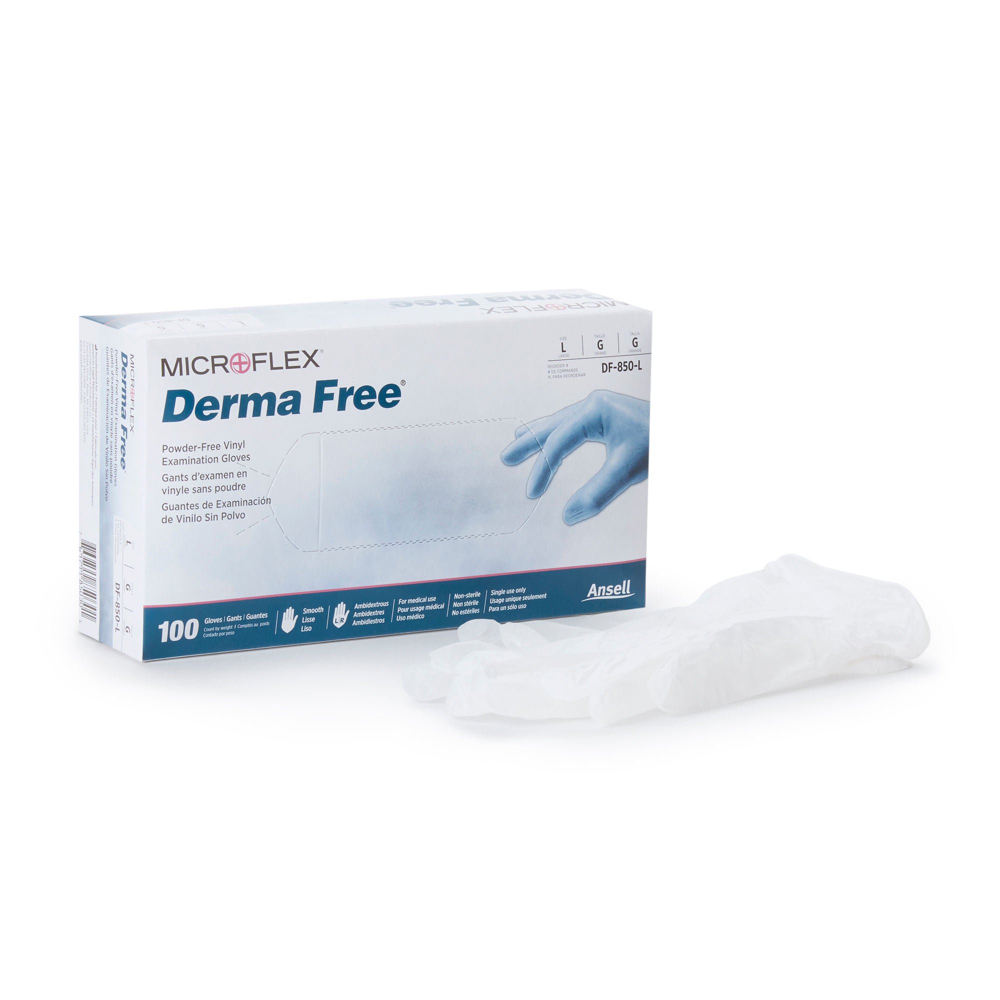 Derma Free™ Vinyl Exam Glove, Large, Clear