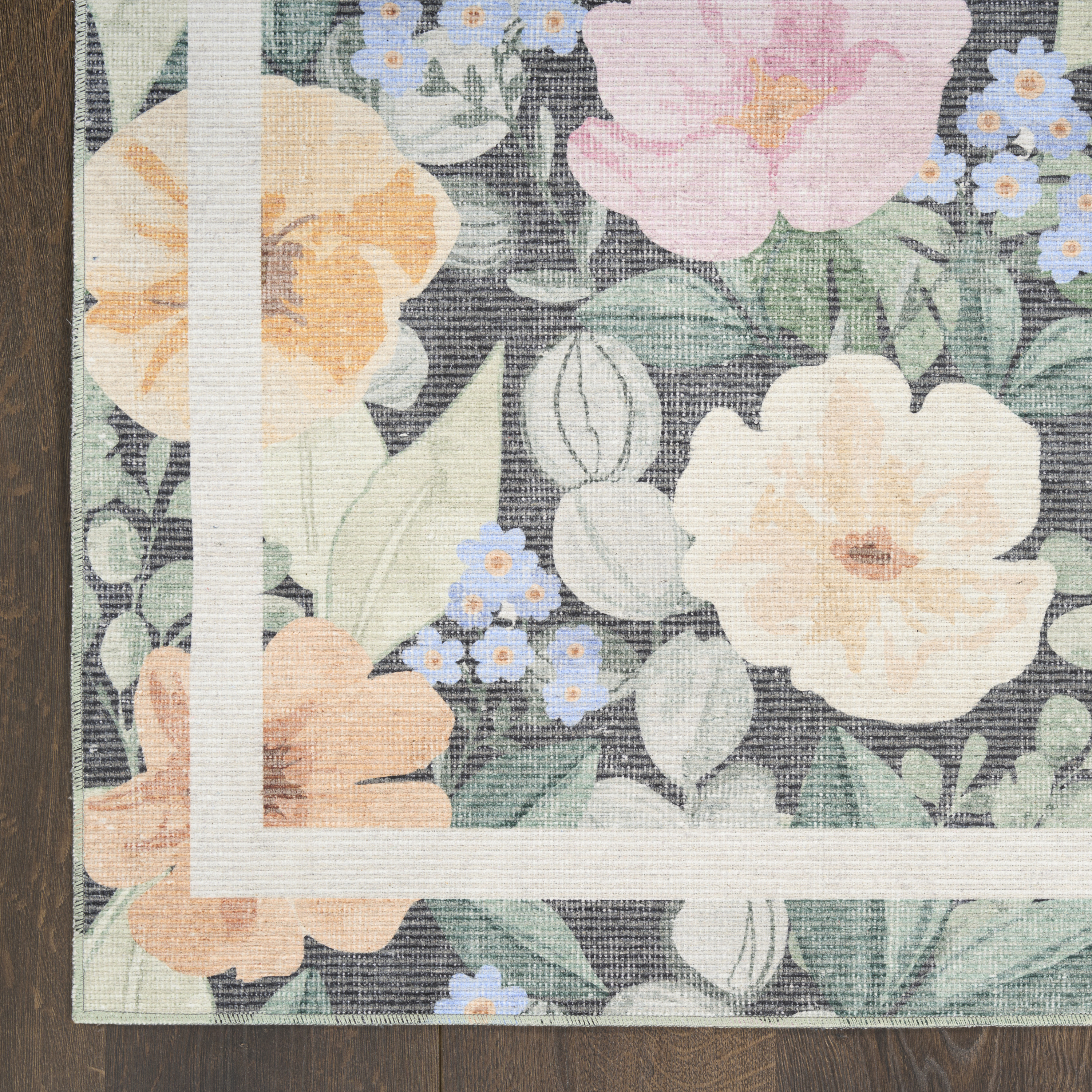 Nourison Botanical Washables 2' x 6' Charcoal Multicolor Farmhouse Indoor Rug