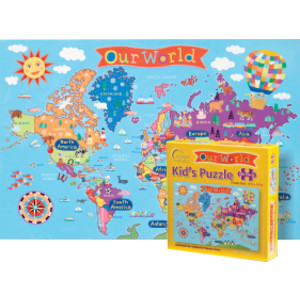 Kid's Jigsaw Puzzle, World, 13" x 19", 100 Pieces