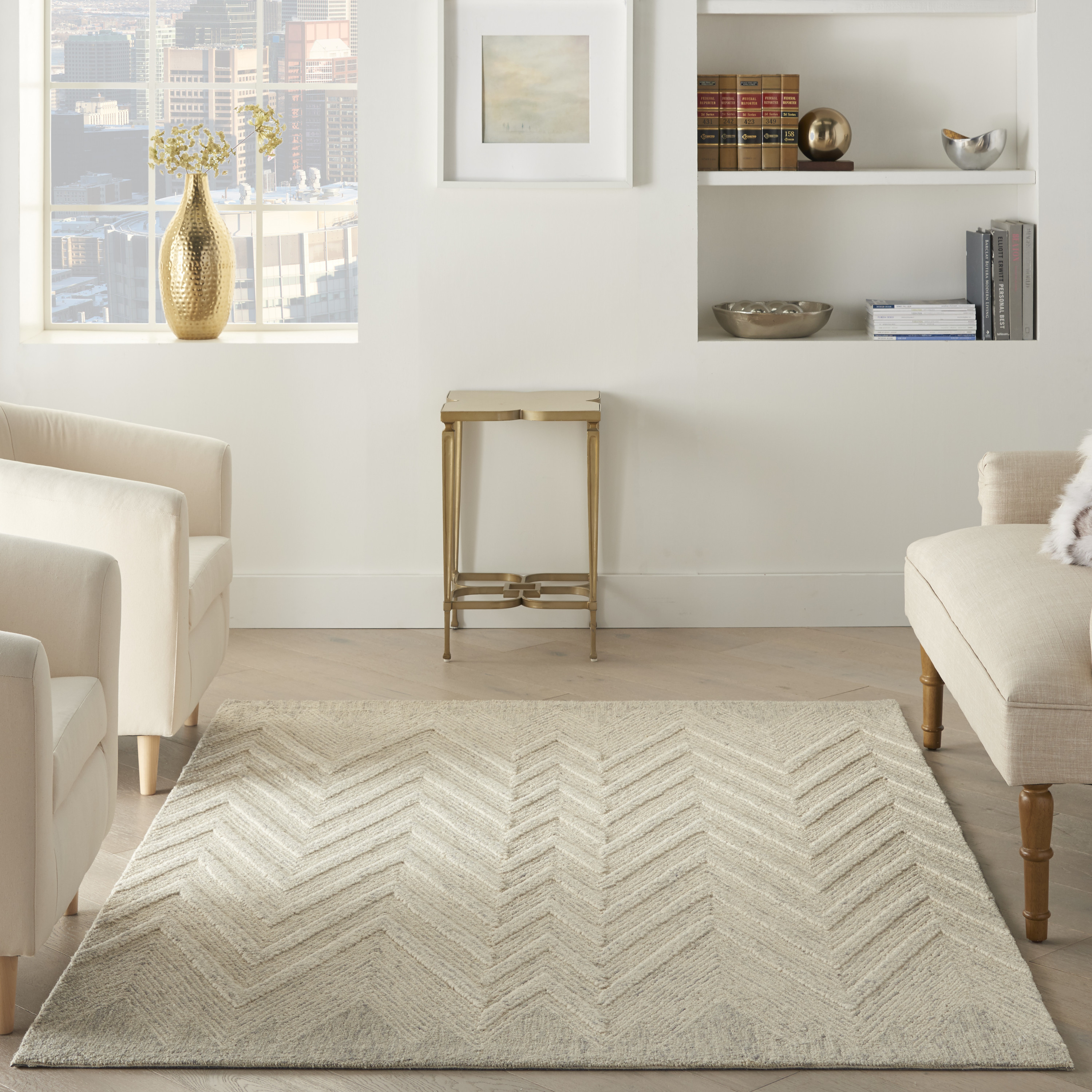 Nourison Interlock 3'9" x 5'9" Ivory/Grey Modern Indoor Rug