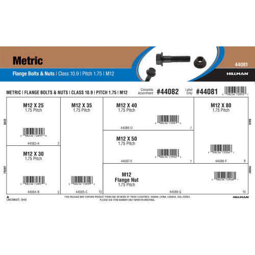 Class 10.9 Metric Flange Bolts & Nuts Assortment (M12-1.75 Thread)