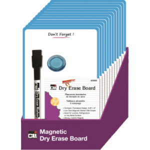 Magnetic Mini Dry Erase Boards, 6-1/4" x 9", Marker w/Eraser and 1 Magnet, Blue Frame, Pack of 12