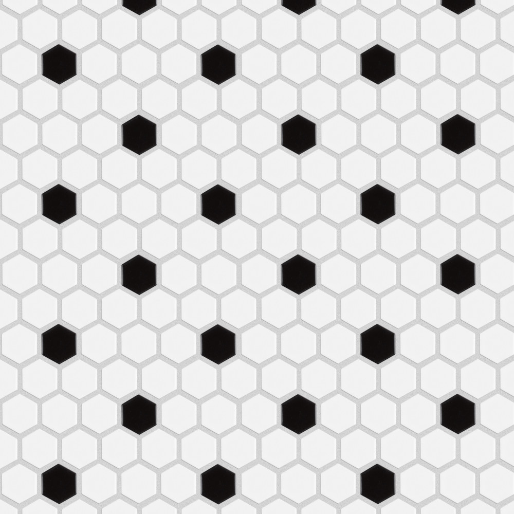 Madison 1″ Hex Matte Cool White w/ Black Dot 10-1/4 in. x 11-7/8 in. Porcelain Mosaic Tile