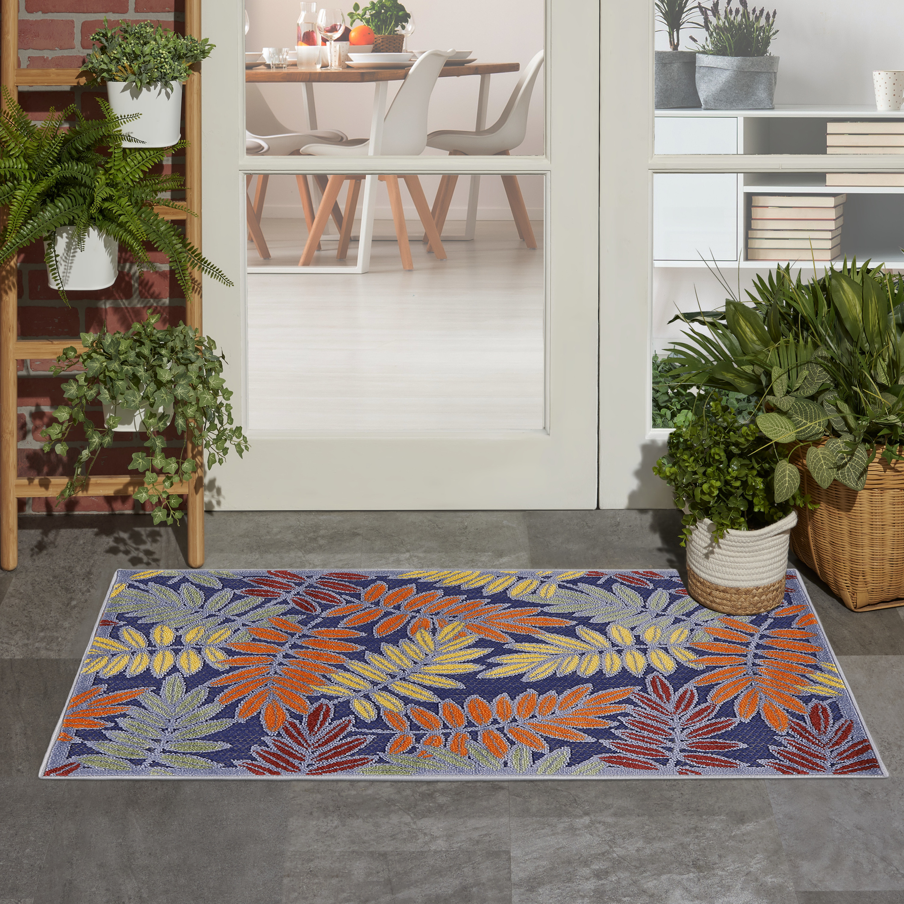 Nourison Aloha 2'8" x 4' Navy Multicolor Outdoor Rug