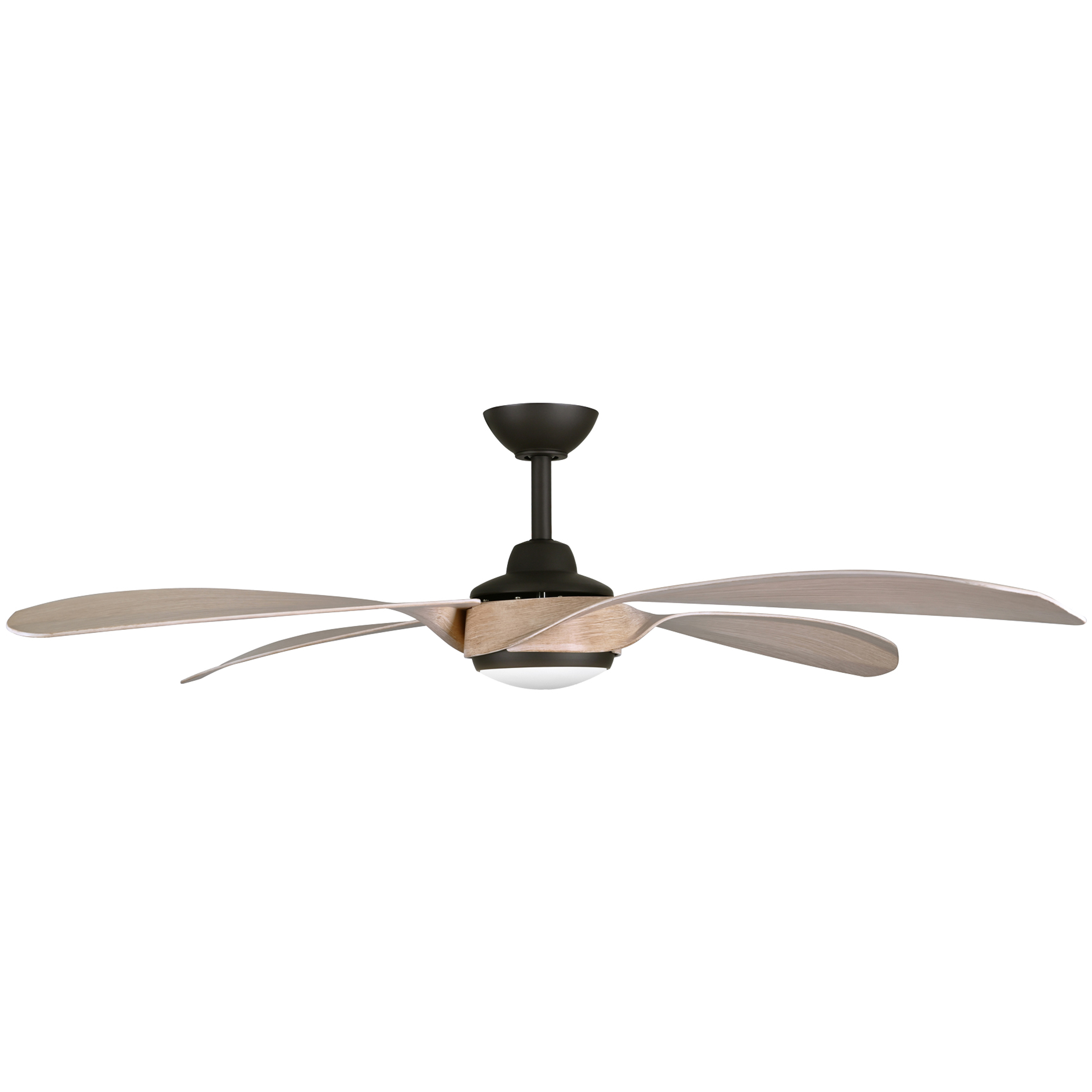 The Mortyn combines substantial airflow with integrated LED lighting in a durable indoor/outdoor design. Dark bronze finish with ashwood blades offers transitional style, while DC motor and Energy Star rating deliver efficiency. - alternate view