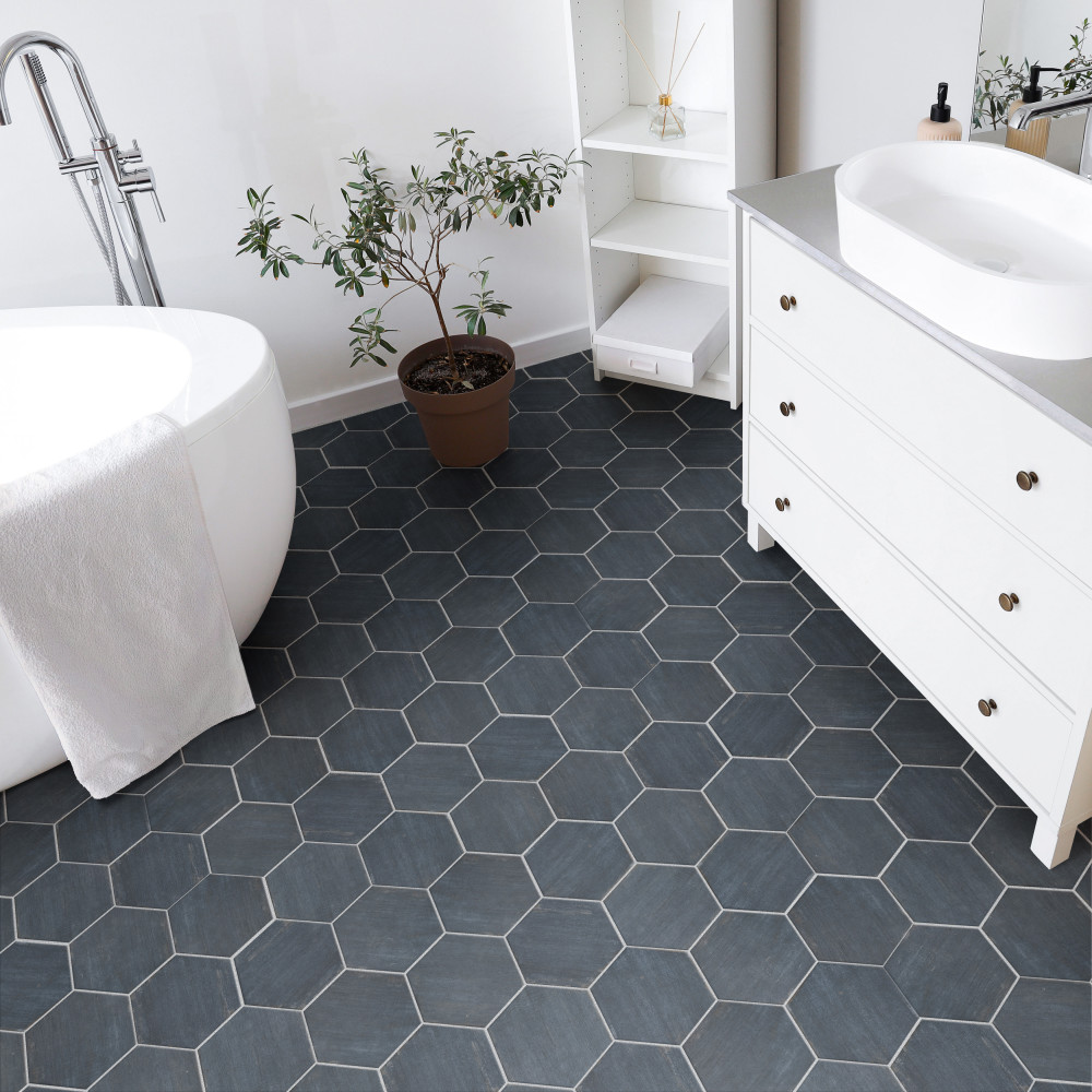 Retro Mini Hex Blue 7 in. x 8 in. Porcelain Floor and Wall Tile ...