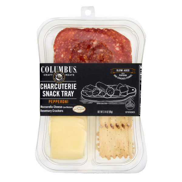 COLUMBUS(r) Slow Aged Pepperoni Snack Tray 8/3.14OZ . C1N1 - Front No Plunge In Package (Hi Res)