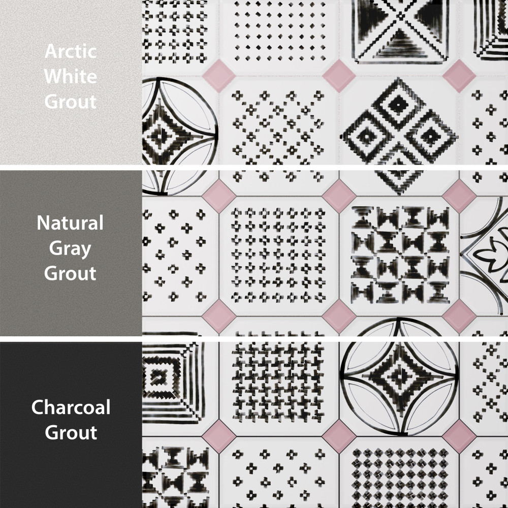 Vaudeville Octagon Deco Sombra with Taco Pink 7-7/8 in. x 7-7/8 in. Porcelain Floor and Wall Tile