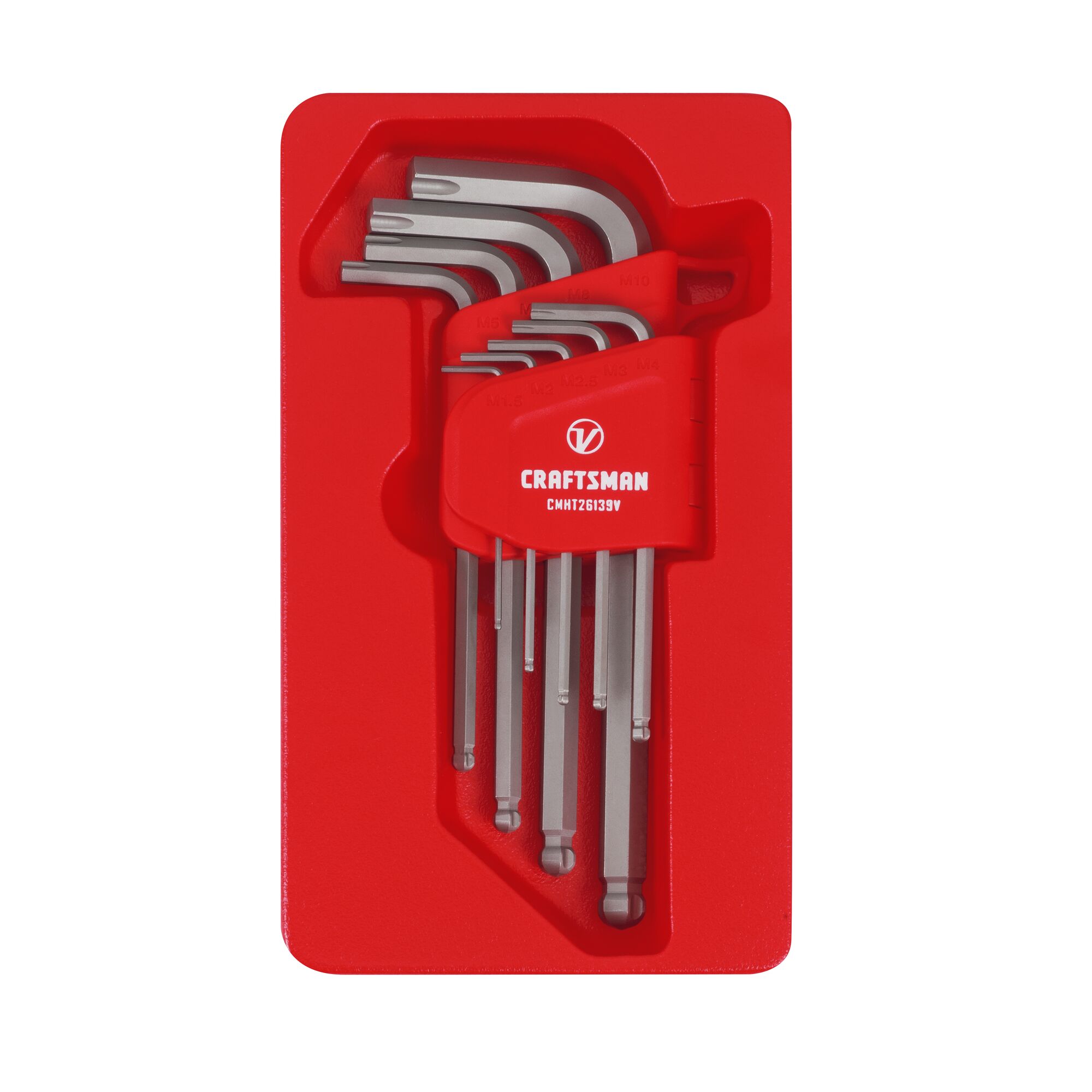 V series 9 piece x tract technology metric l key set in plastic packaging.