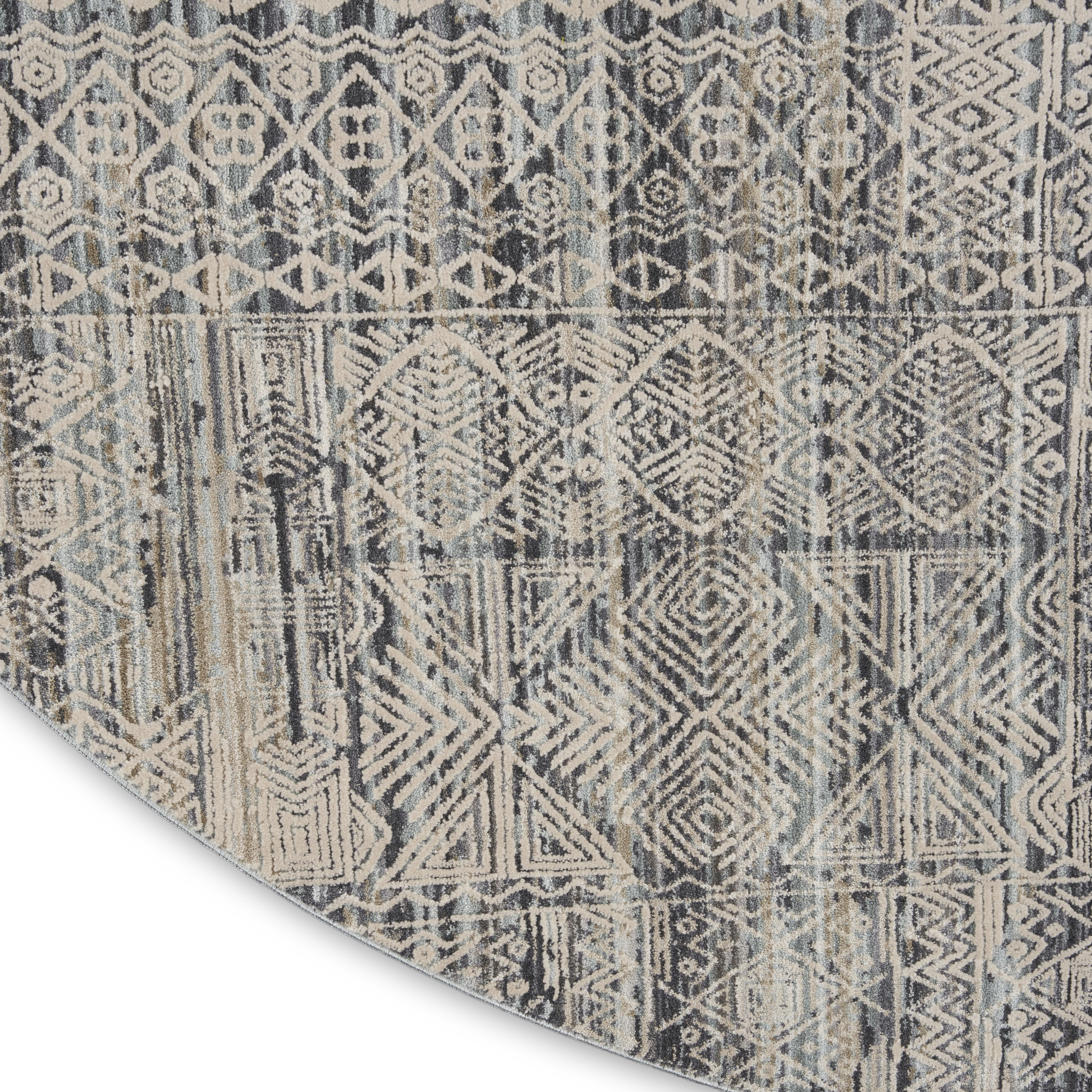 Nourison Lynx 7’10” x Round Ivory Blue Vintage Indoor Rug