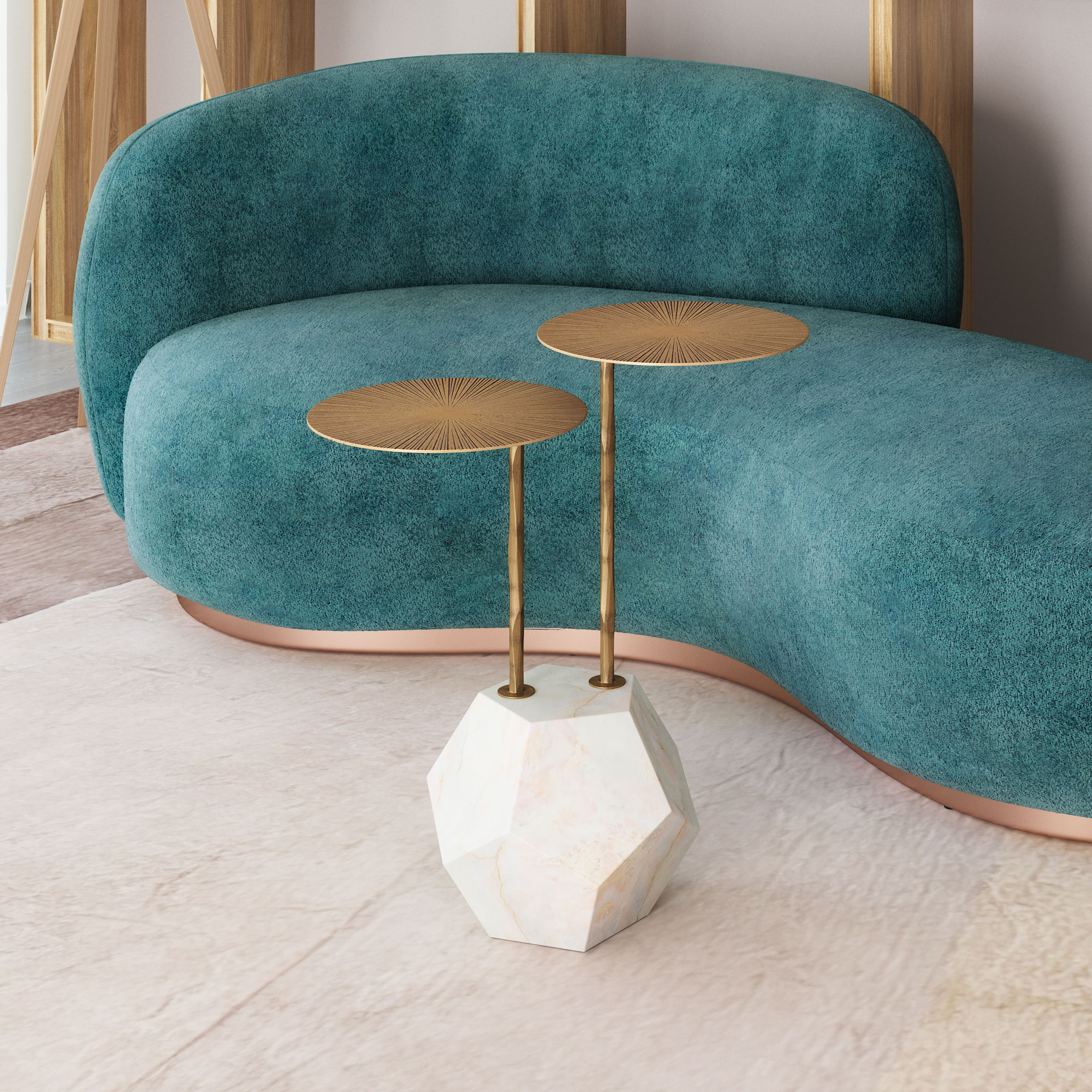 Anten Side Table Brass & White product image