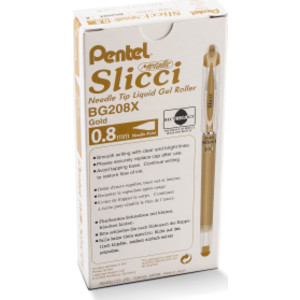 Slicci METALLIC (0.8mm) Needle Tip Med Gel Pen, Gold Metallic Ink, Pack of 12
